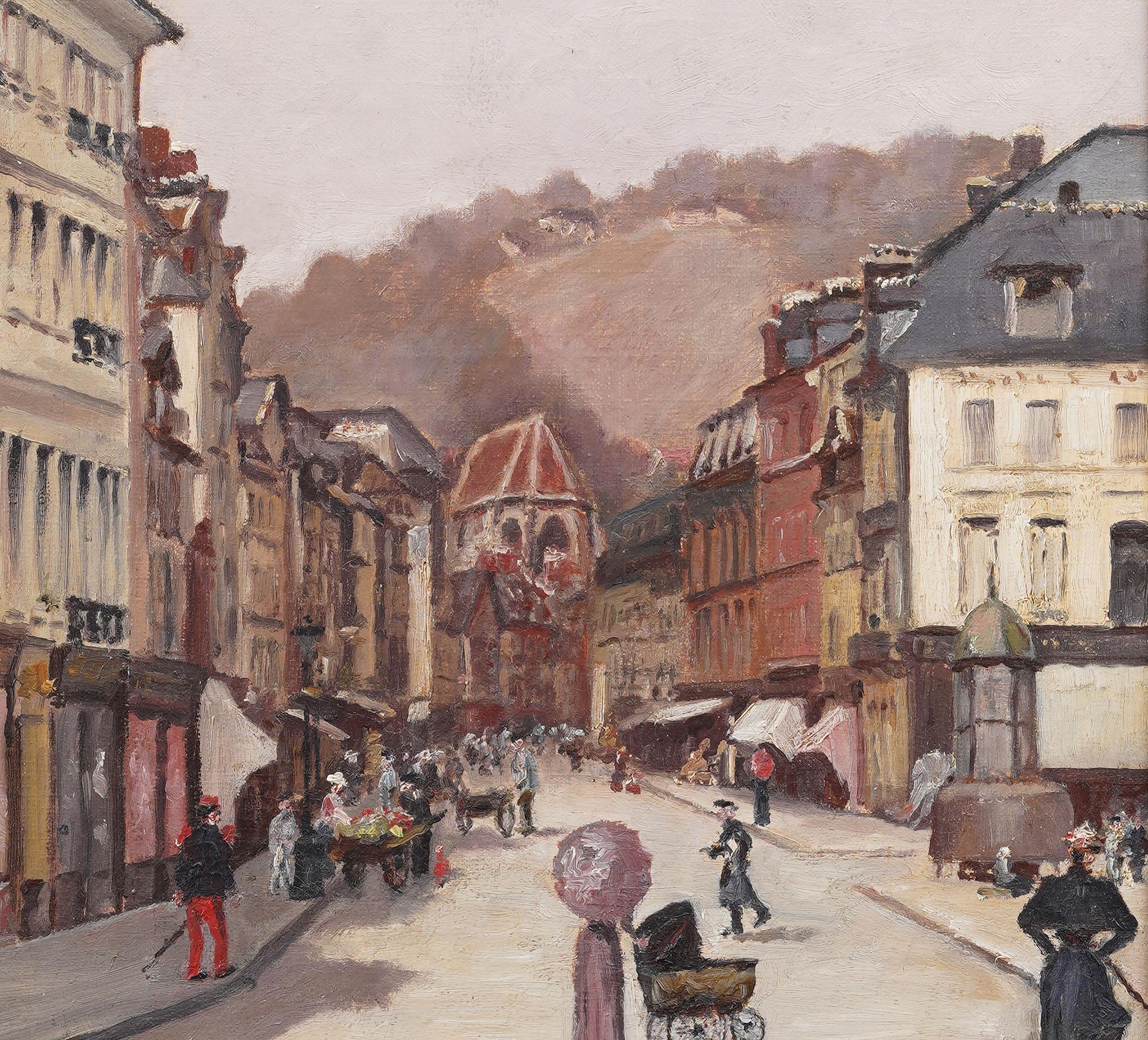 Antique French Impressionist Paris School Giltwood Framed Street Scene Painting en vente 3
