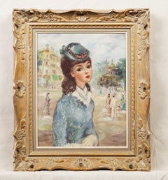 Antique French Impressionist Paris Street Scene Framed Original Oil Painting