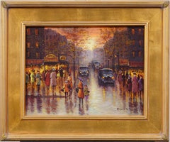 Antique French Impressionist Paris Street Scene Giltwood Framed Signed Painting