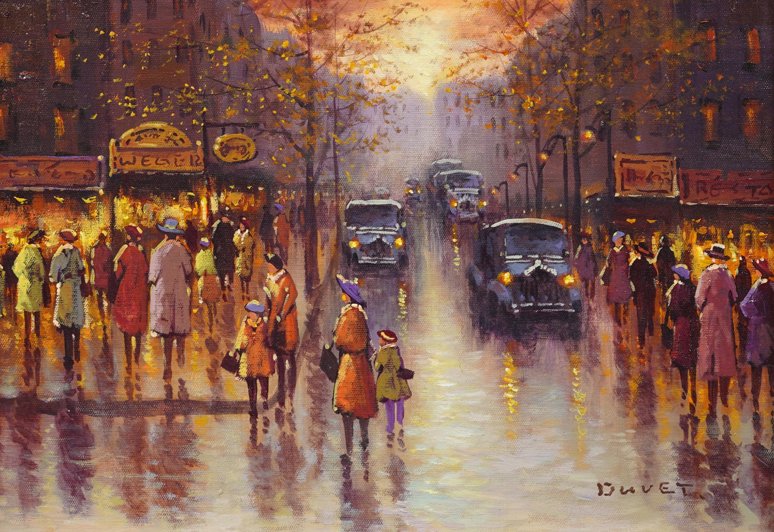 Antique French Impressionist Paris Street Scene Giltwood Framed Signed Painting For Sale 1
