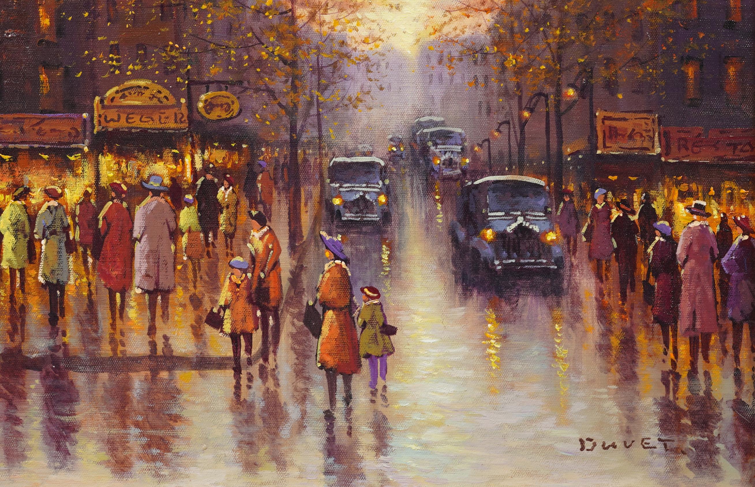 Antique French Impressionist Paris Street Scene Giltwood Framed Signed Painting For Sale 2
