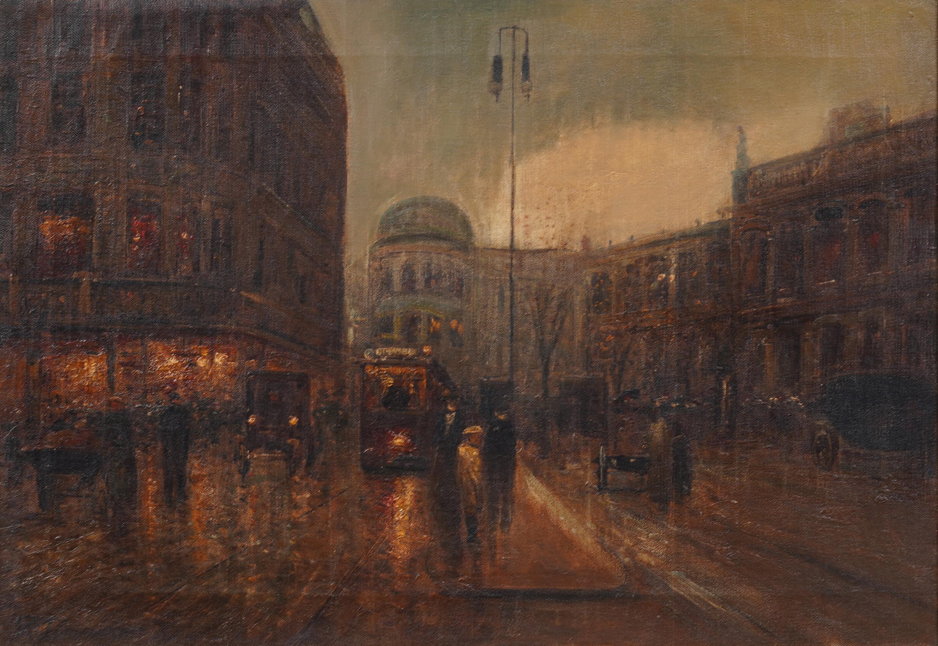 Antique French Impressionist Paris Street Scene Cuadro firmado y bien enmarcado - Painting Impresionista de Unknown