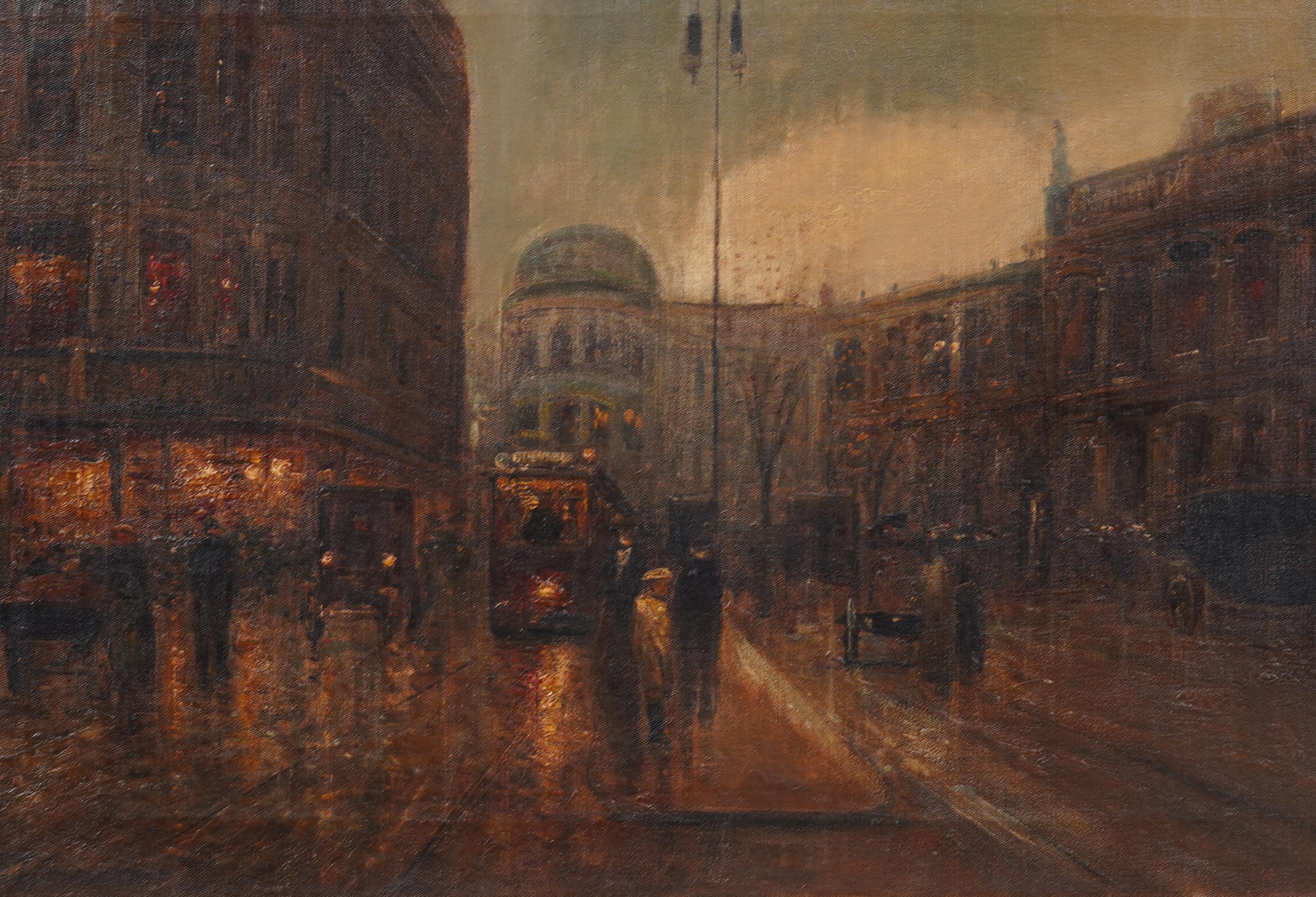Antique French Impressionist Paris Street Scene Cuadro firmado y bien enmarcado - Landscape Painting Marrón de Unknown