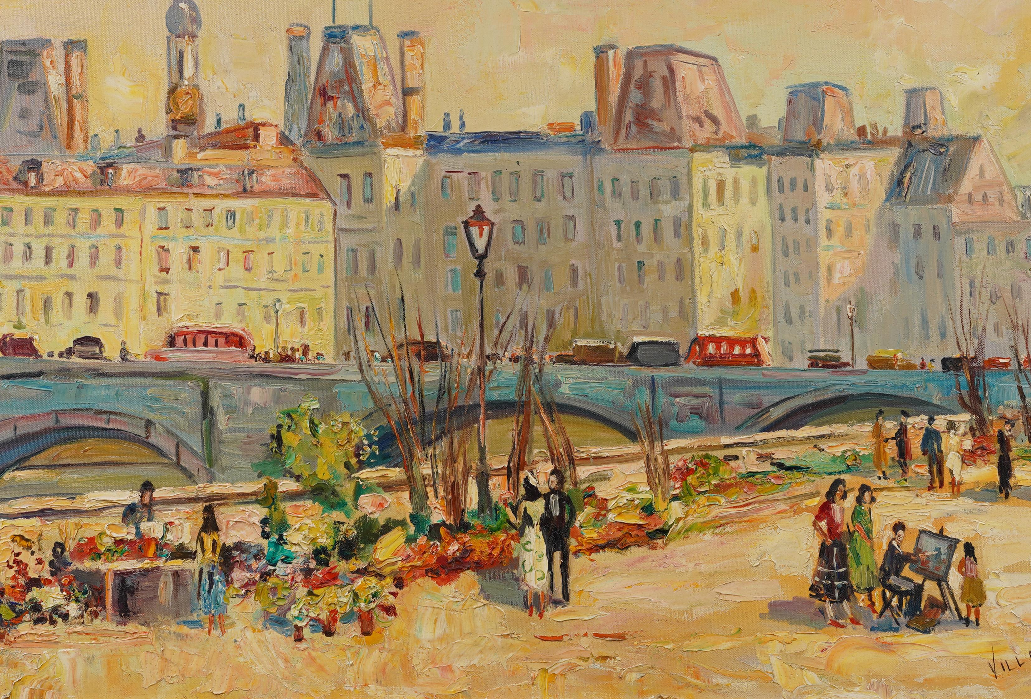 Antique French Impressionist Paris Street Scene Signed Villon Rare Oil Painting For Sale 3