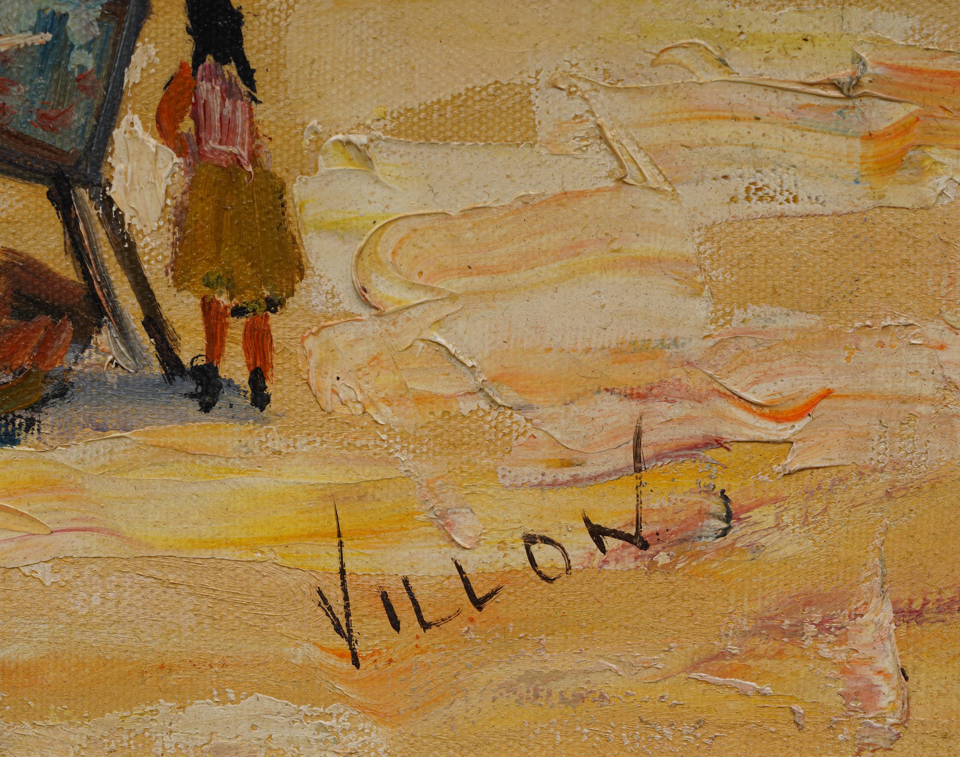 Antique French Impressionist Paris Street Scene Signed Villon Rare Oil Painting For Sale 4