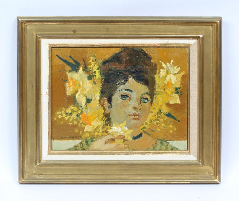 Antique French Impressionist Portrait of a Woman Signed Original Oil Painting - Brown Portrait Painting by Unknown