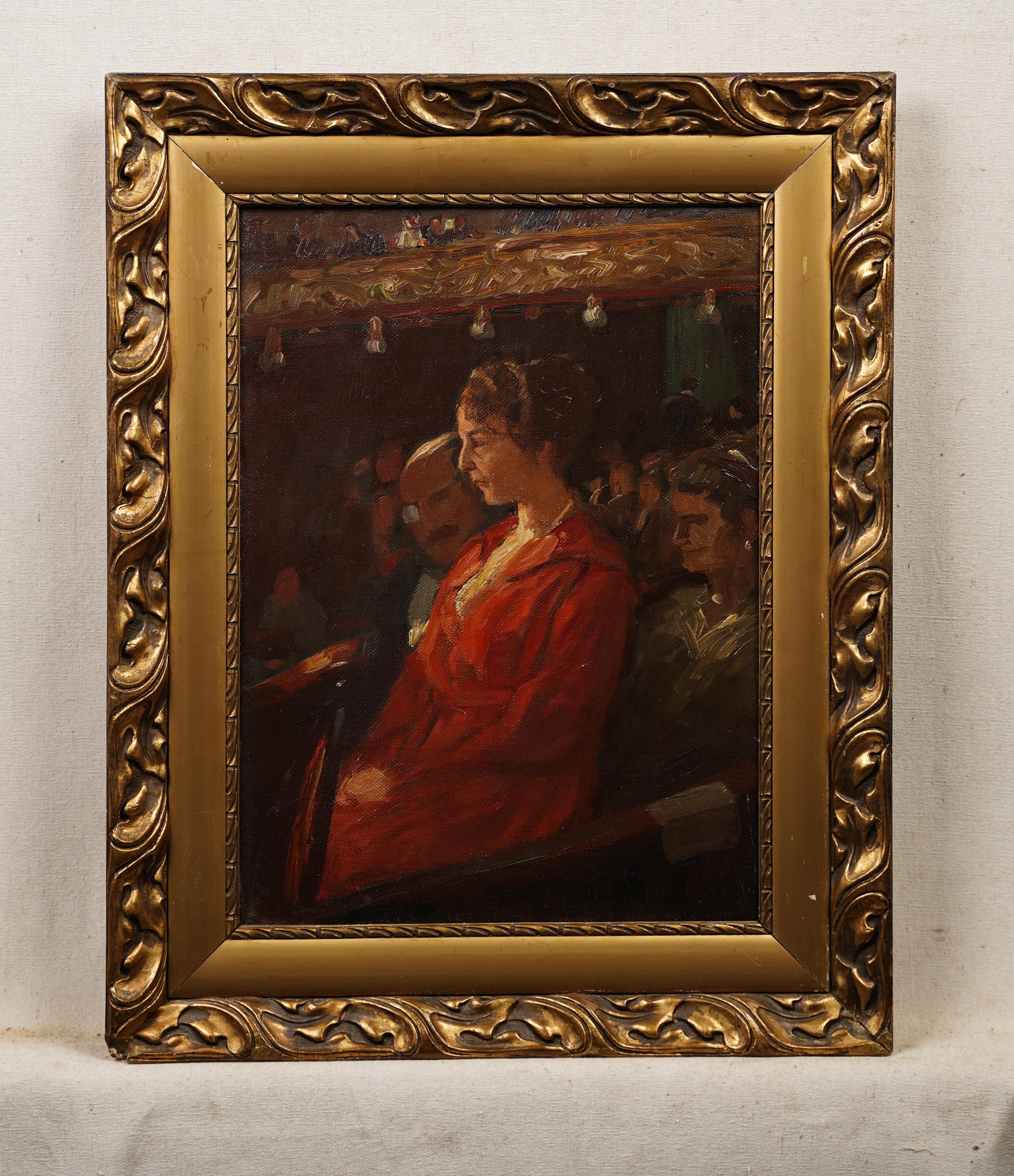 Ancienne peinture à l'huile impressionniste française représentant une scène d'opéra encadrée à l'intérieur - Moderne Painting par Unknown