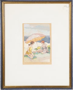Antique French Impressionist Signed Beach Scene Original Framed Painting