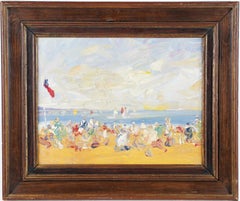 Antique peinture française impressionniste signée, scène de plage, empâtement épais, peinture originale