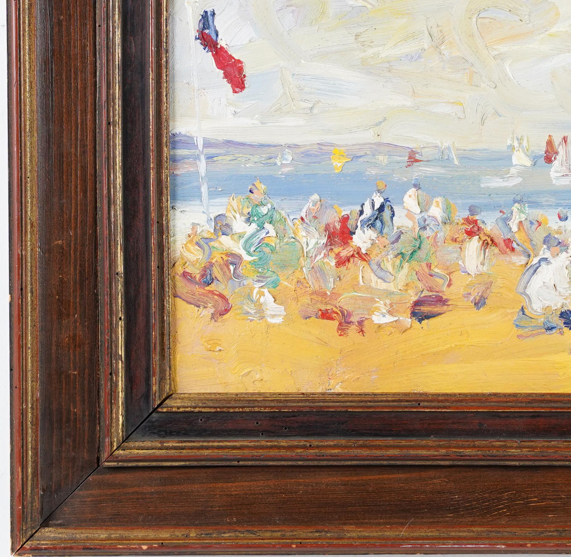 Antique French Impressionist Signed Beach Scene Thick Impasto Original Painting 3