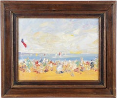 Antique French Impressionist Signed Beach Scene Thick Impasto Original Painting