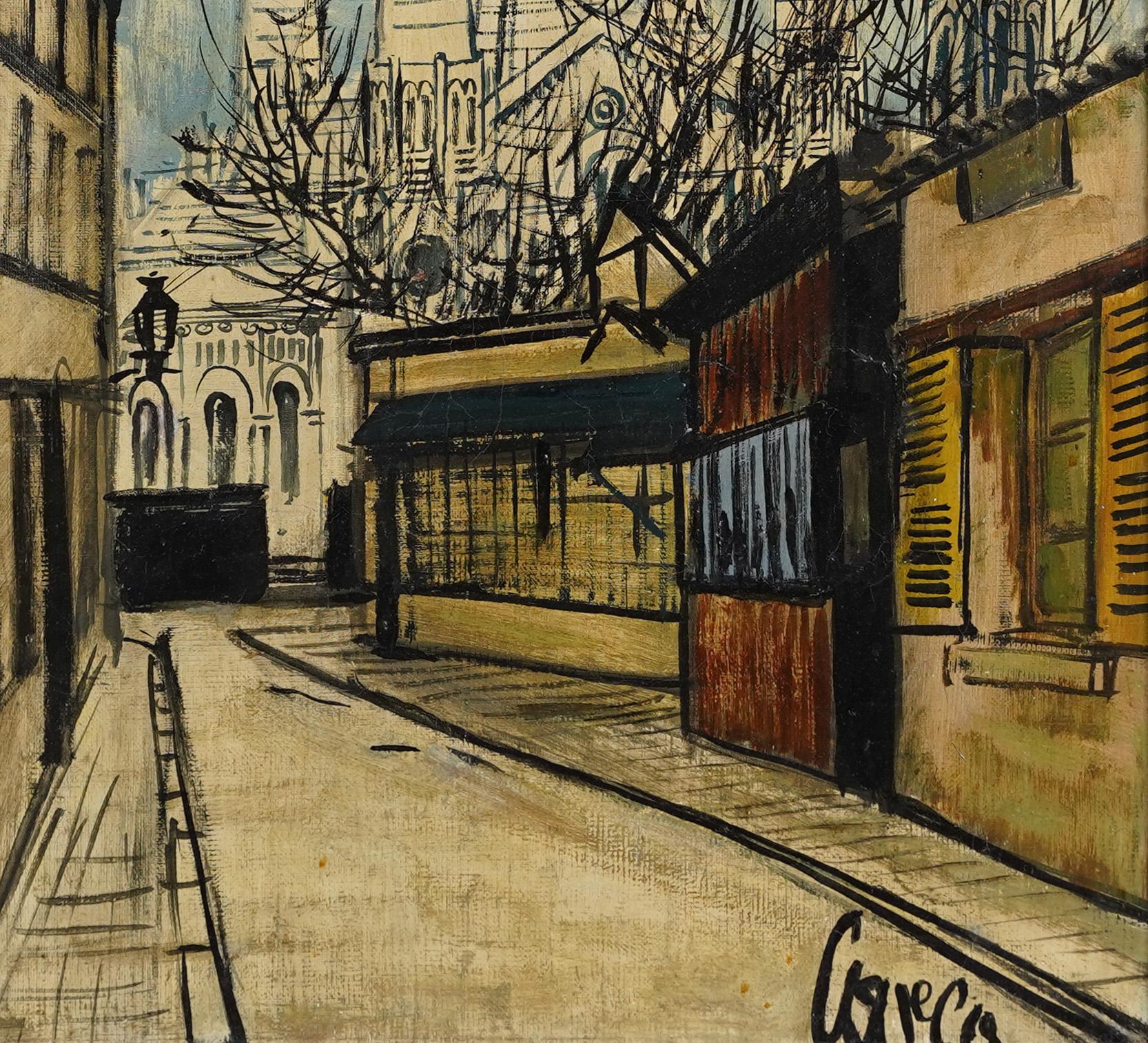 Antique French Impressionist Signed Paris Street Scene Wide Gold Frame Painting (Quadro con cornice dorata) 3