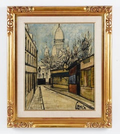 Antique French Impressionist Signed Paris Street Scene Wide Gold Frame Painting