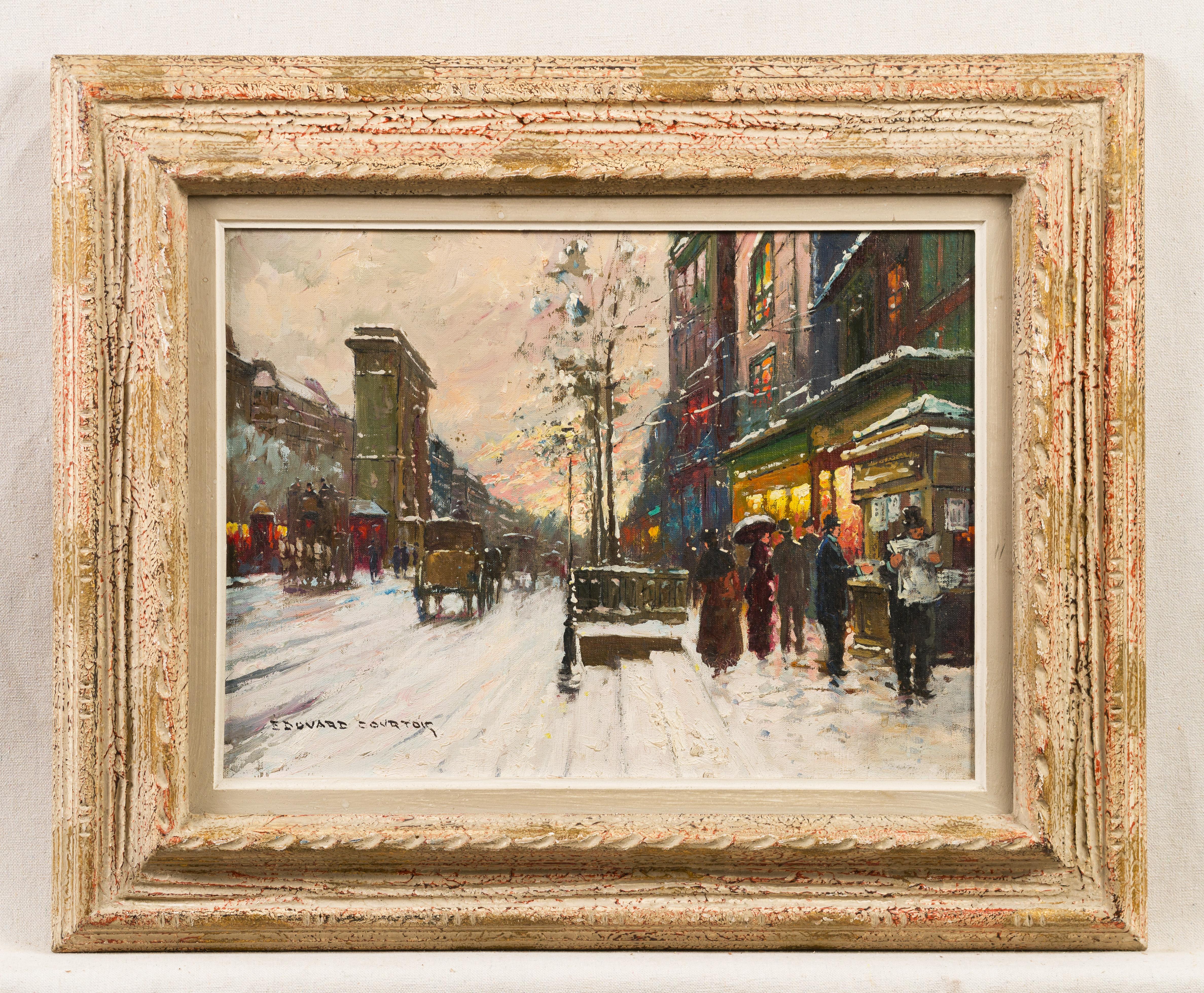 Antique French Impressionist Street Scene Nicely Framed Signed Oil Painting For Sale 1