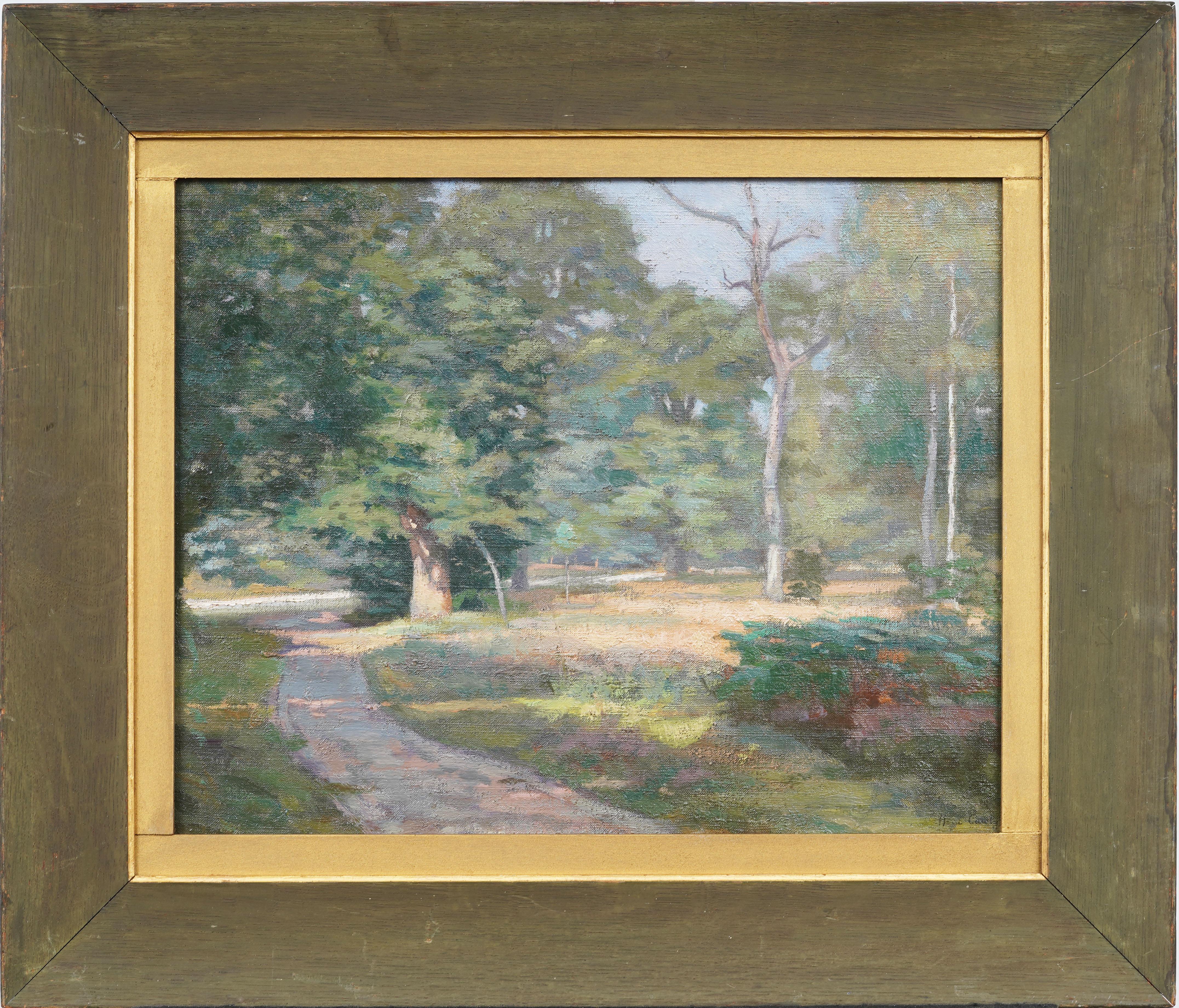 Antique French Impressionist Sunlit Landscape Framed Original Early Oil Painting