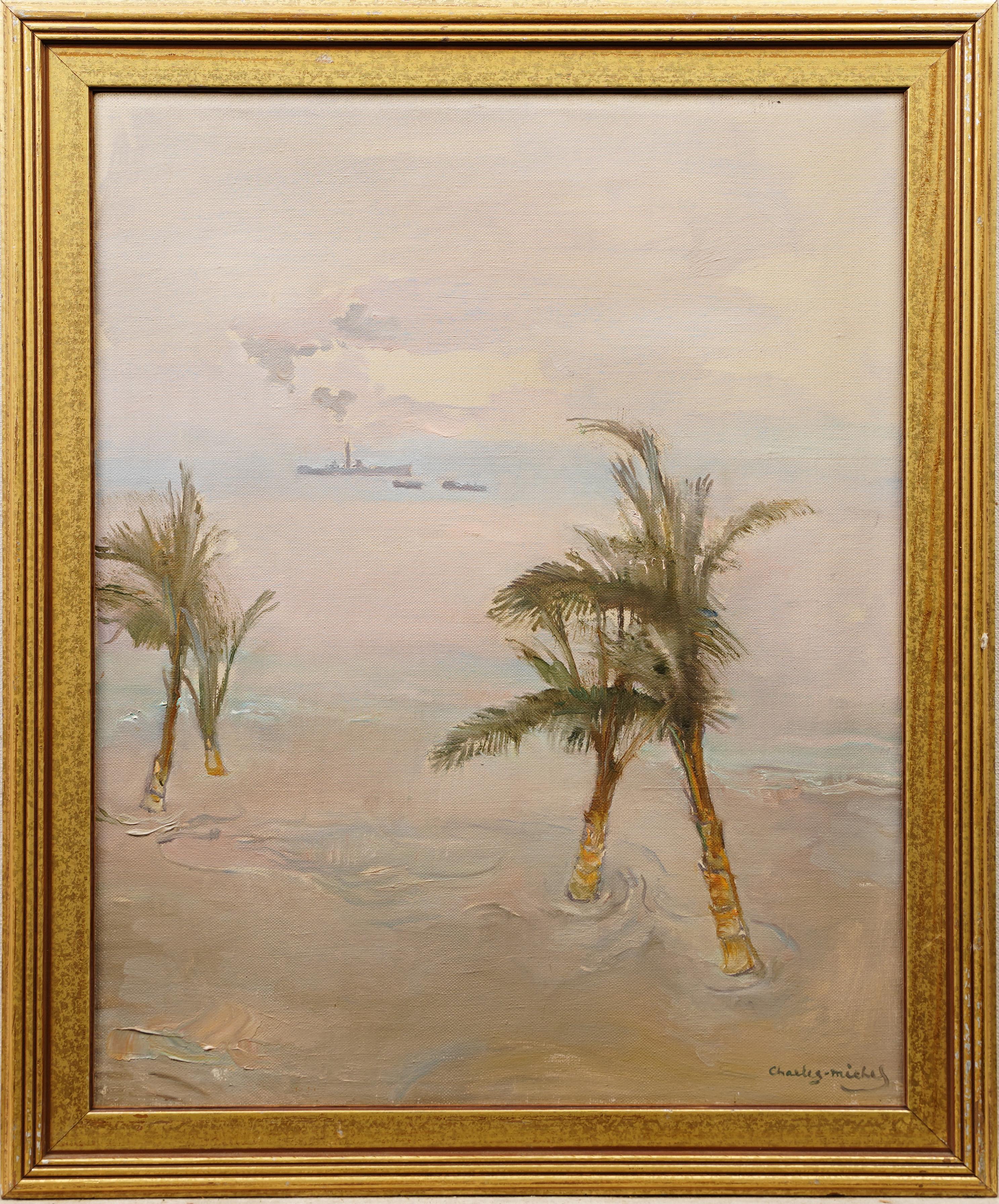 Antique American impressionist beach scene oil painting.  Oil on canvas.  Framed.  Signed. 