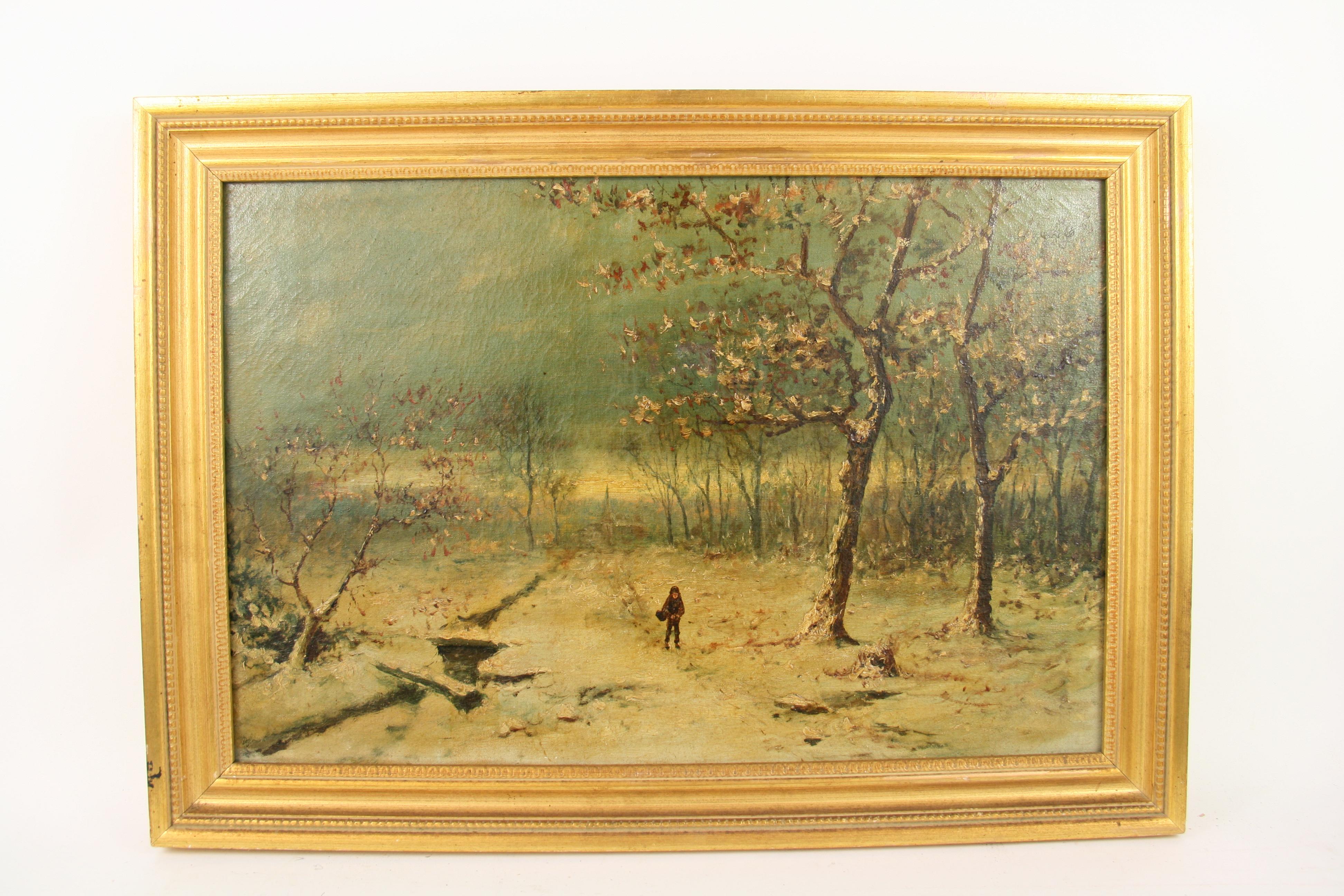 Antique French  Impressionist Winter Snow Landscape  Oil Painting 1920's For Sale 2
