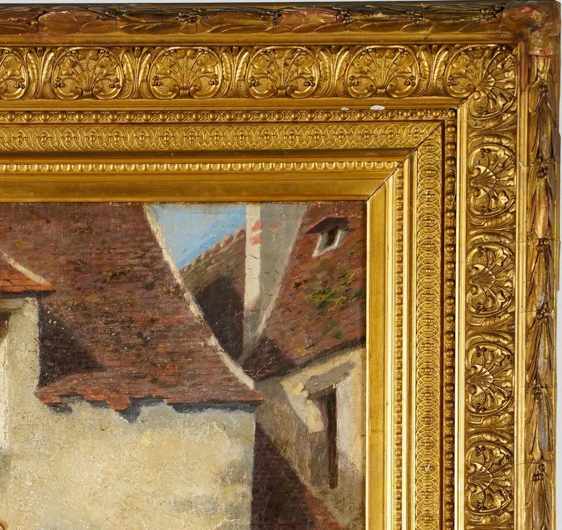 Ancienne peinture à l'huile impressionniste française encadrée d'une belle et belle boucherie musculaire en vente 2