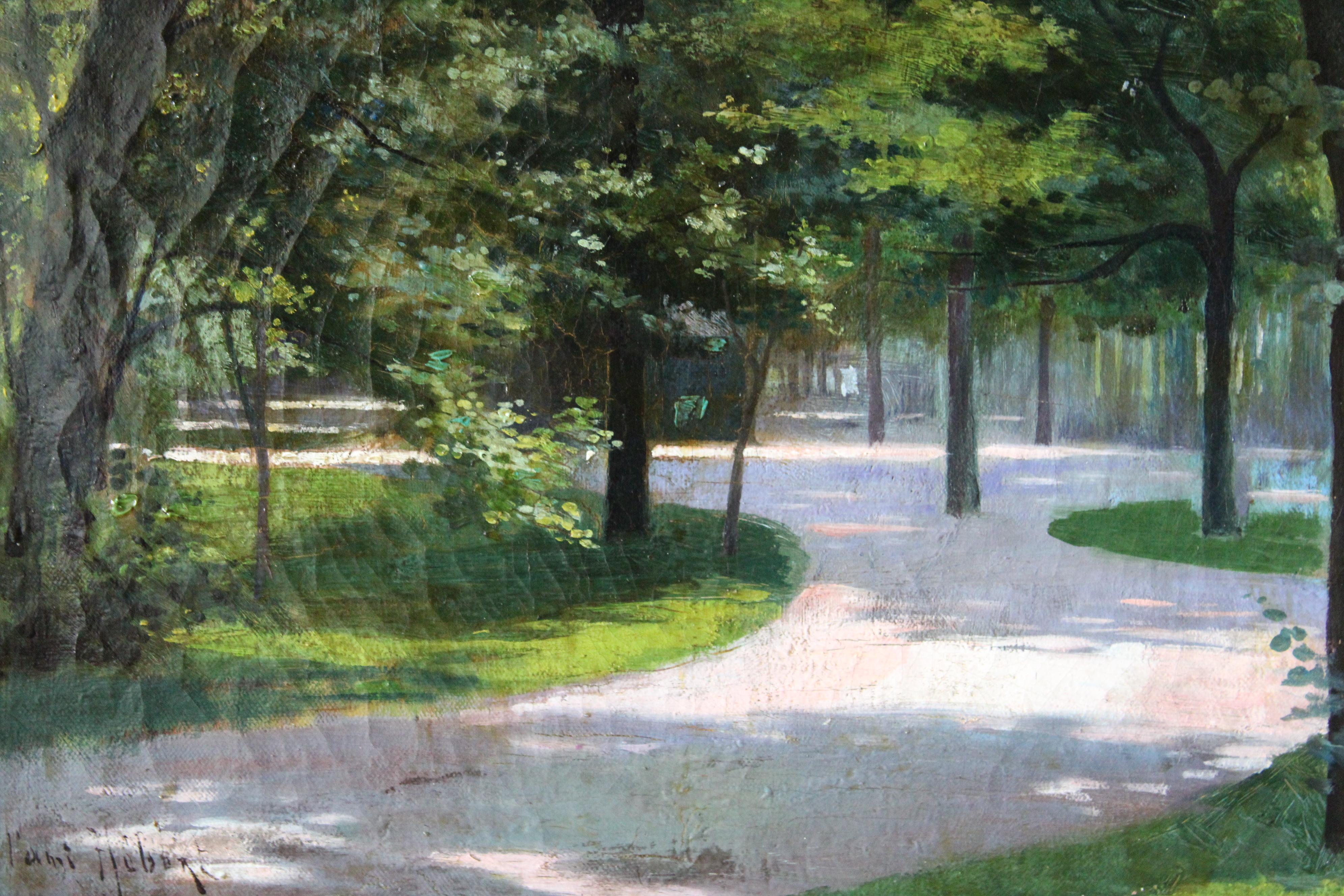 Antique French Landscape oil painting of a park dated 1892 For Sale 6