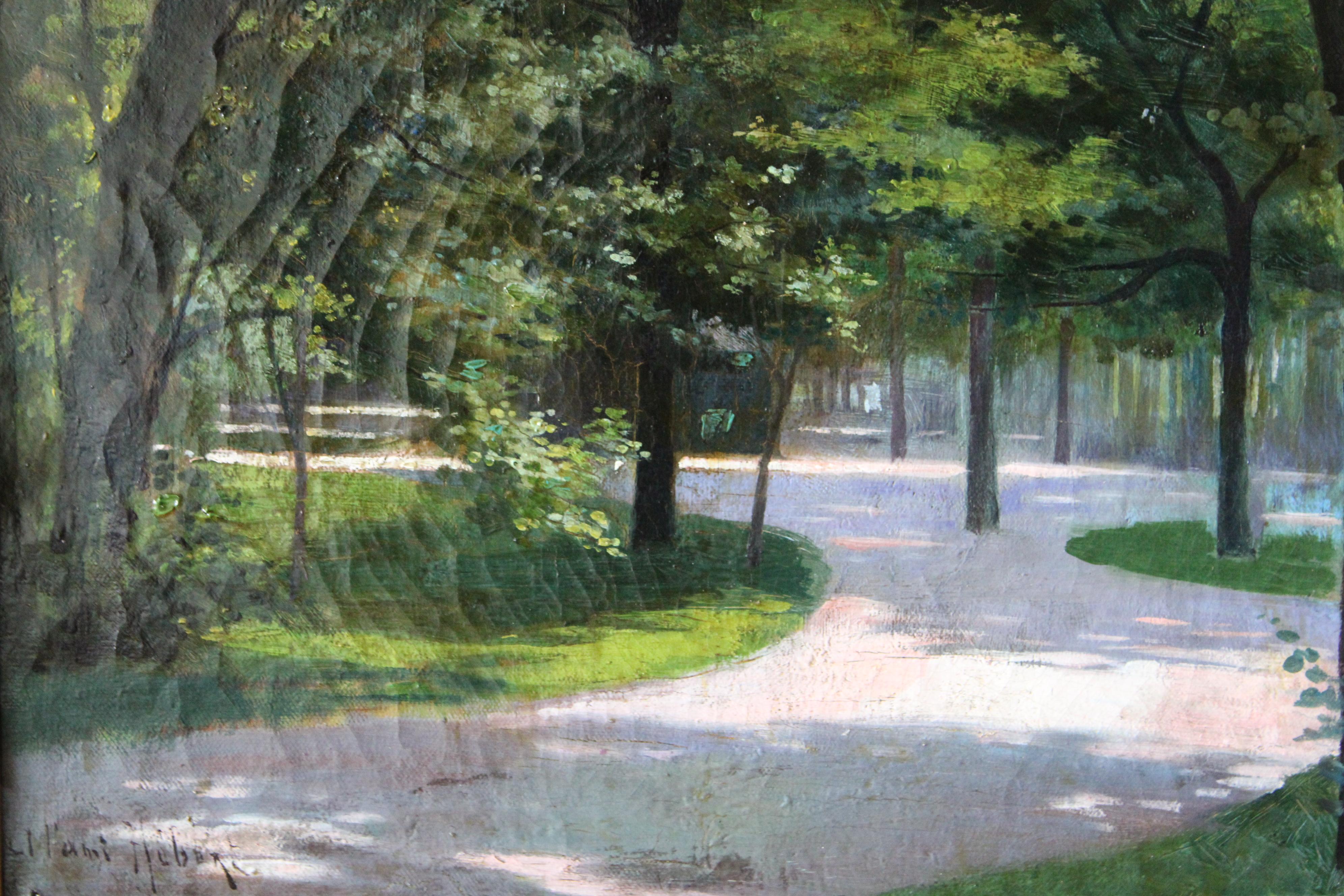 Antique French Landscape oil painting of a park dated 1892 - French School Painting by Unknown