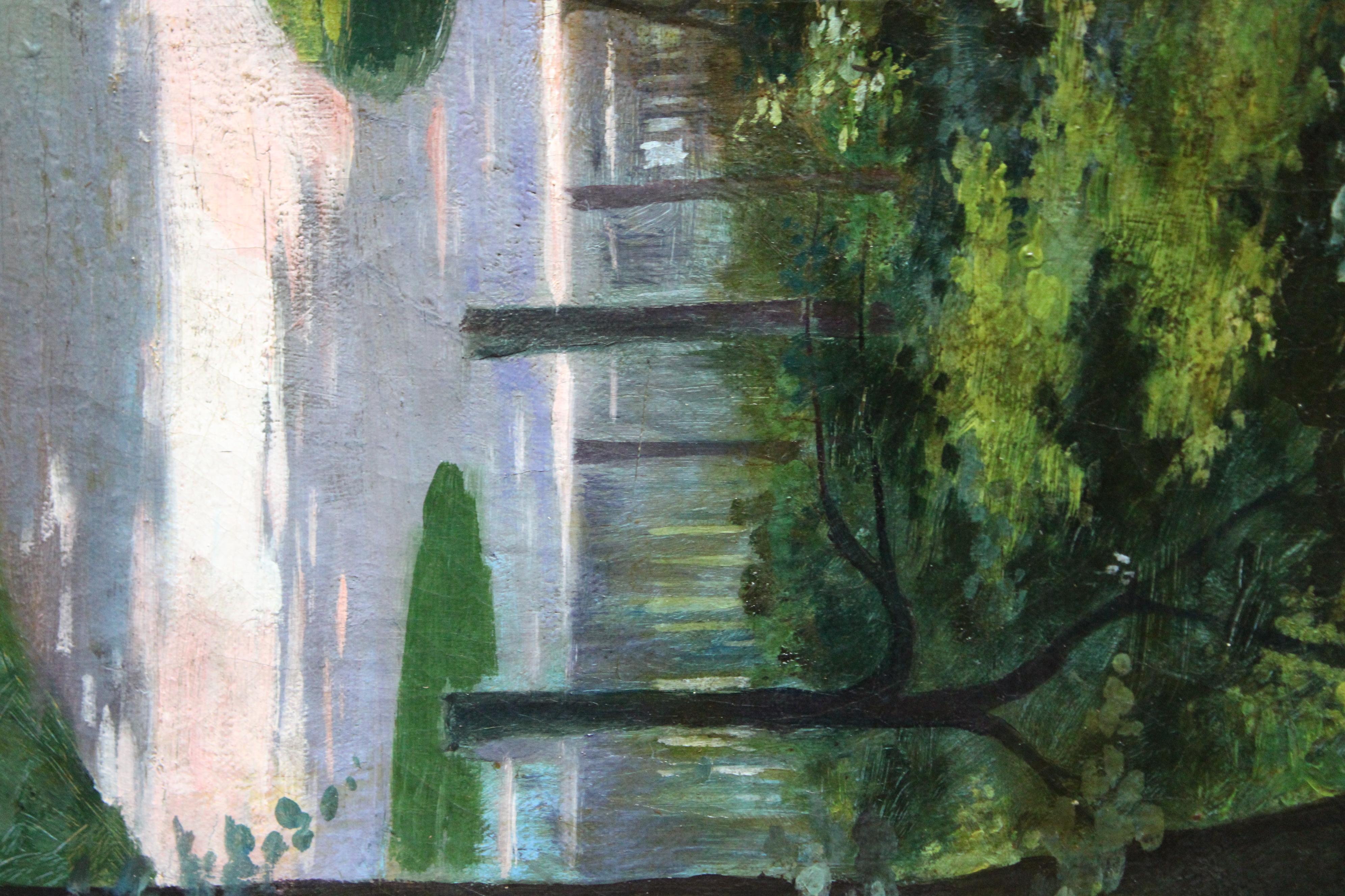 Antique French Landscape oil painting of a park dated 1892 For Sale 4