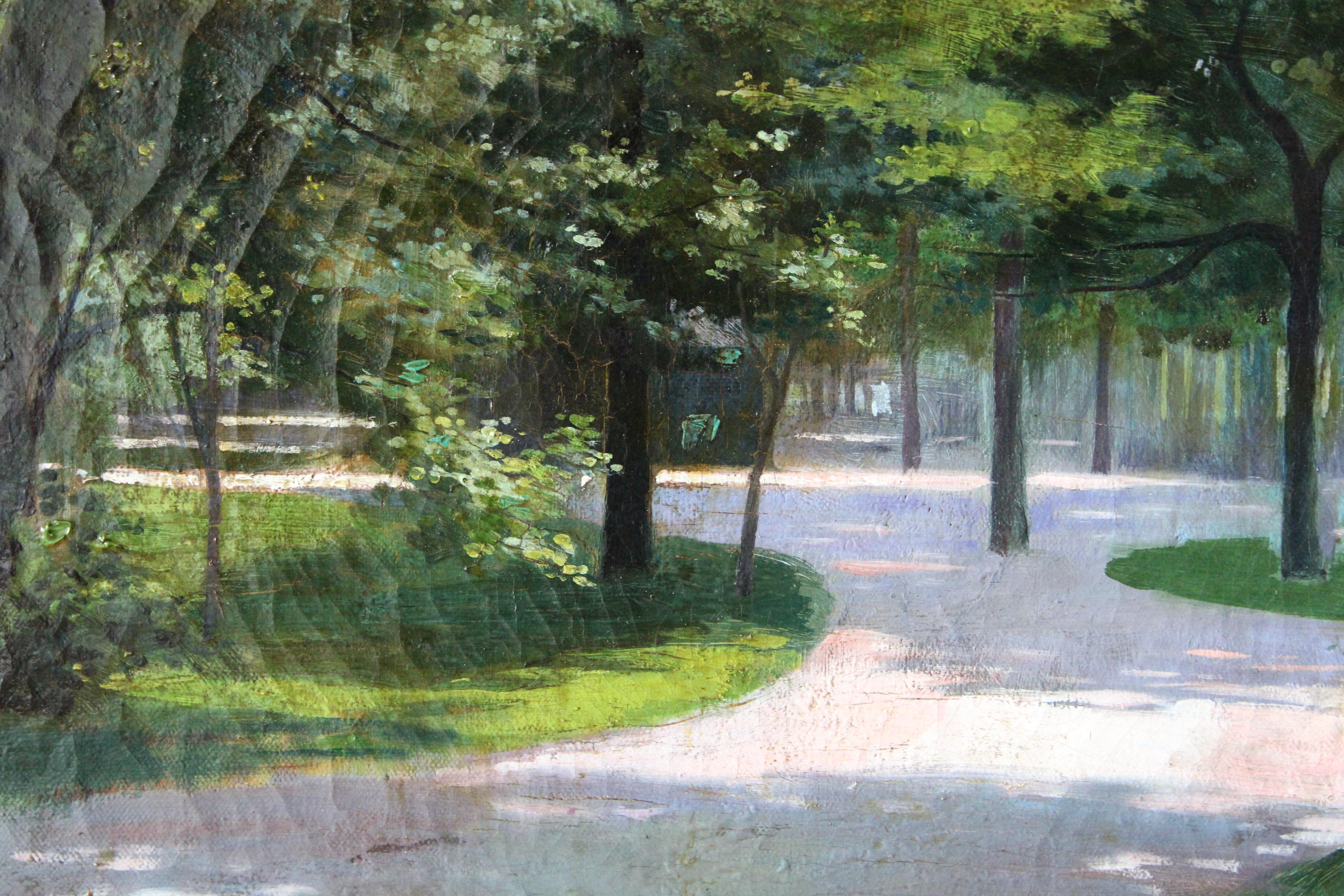 Antique French Landscape oil painting of a park dated 1892 For Sale 5