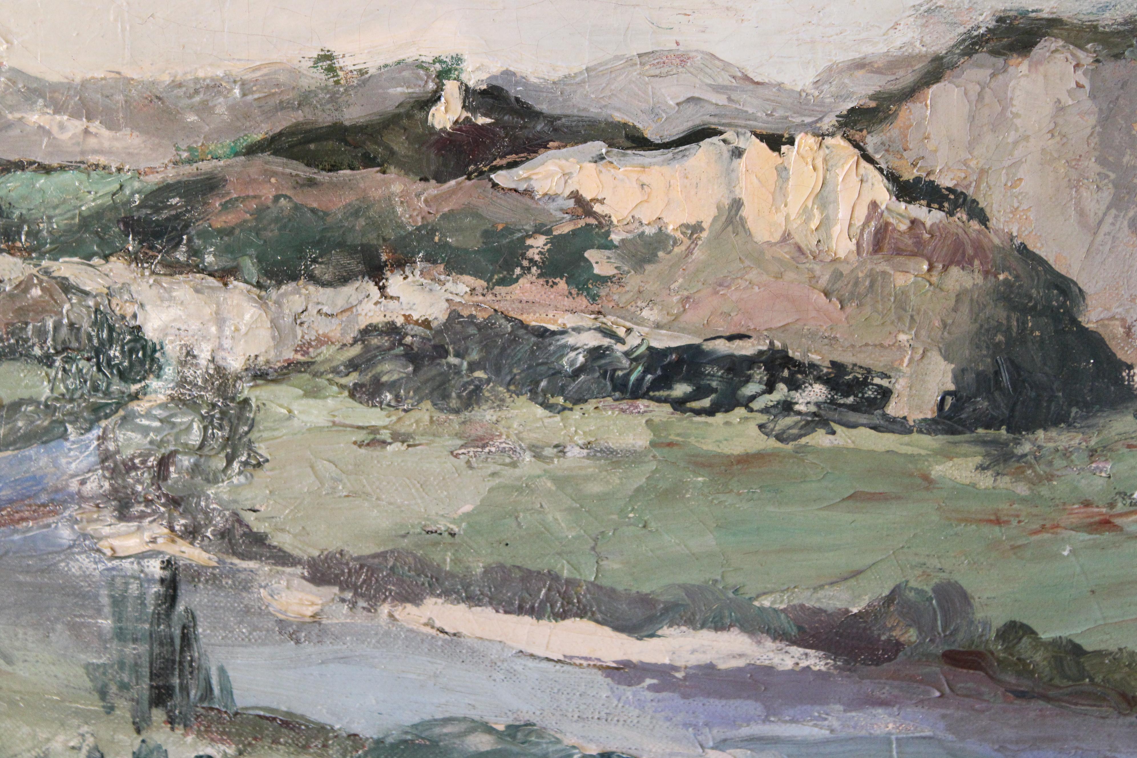 Antique French Landscape/riverscape, firmato paesaggio post-impressionista 4