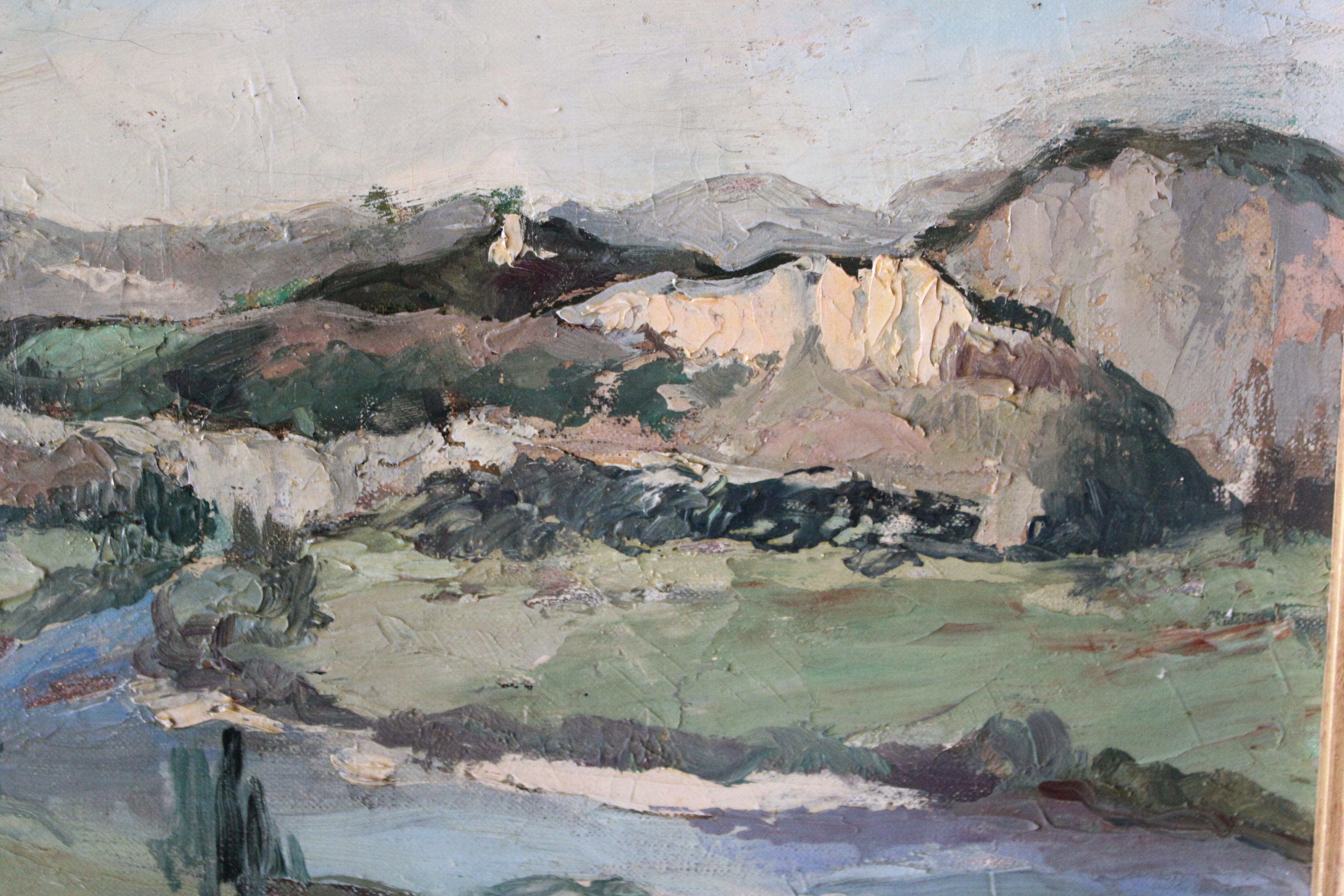 Antique French Landscape/riverscape, firmato paesaggio post-impressionista 6