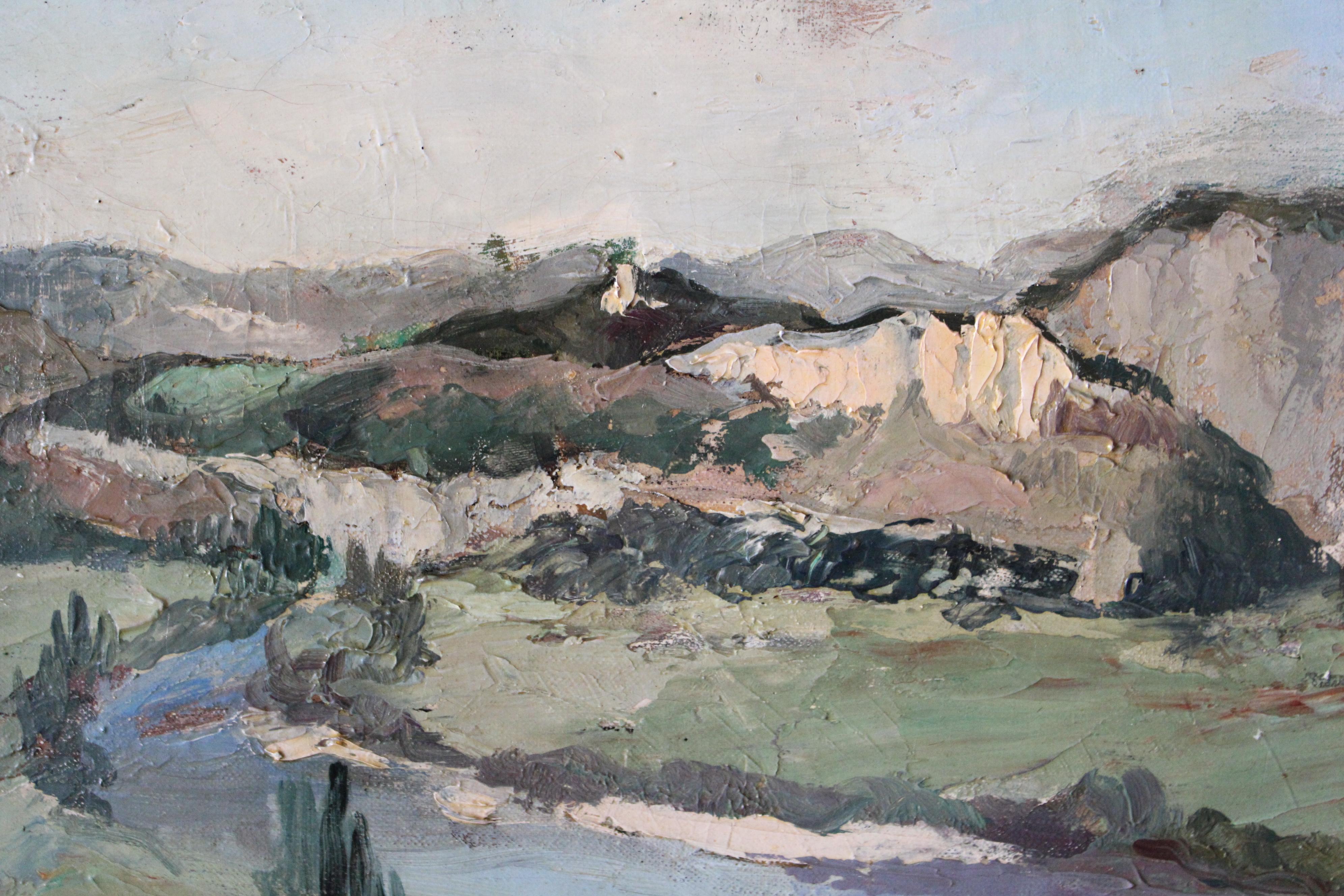 Antique French Landscape/riverscape, firmato paesaggio post-impressionista 8