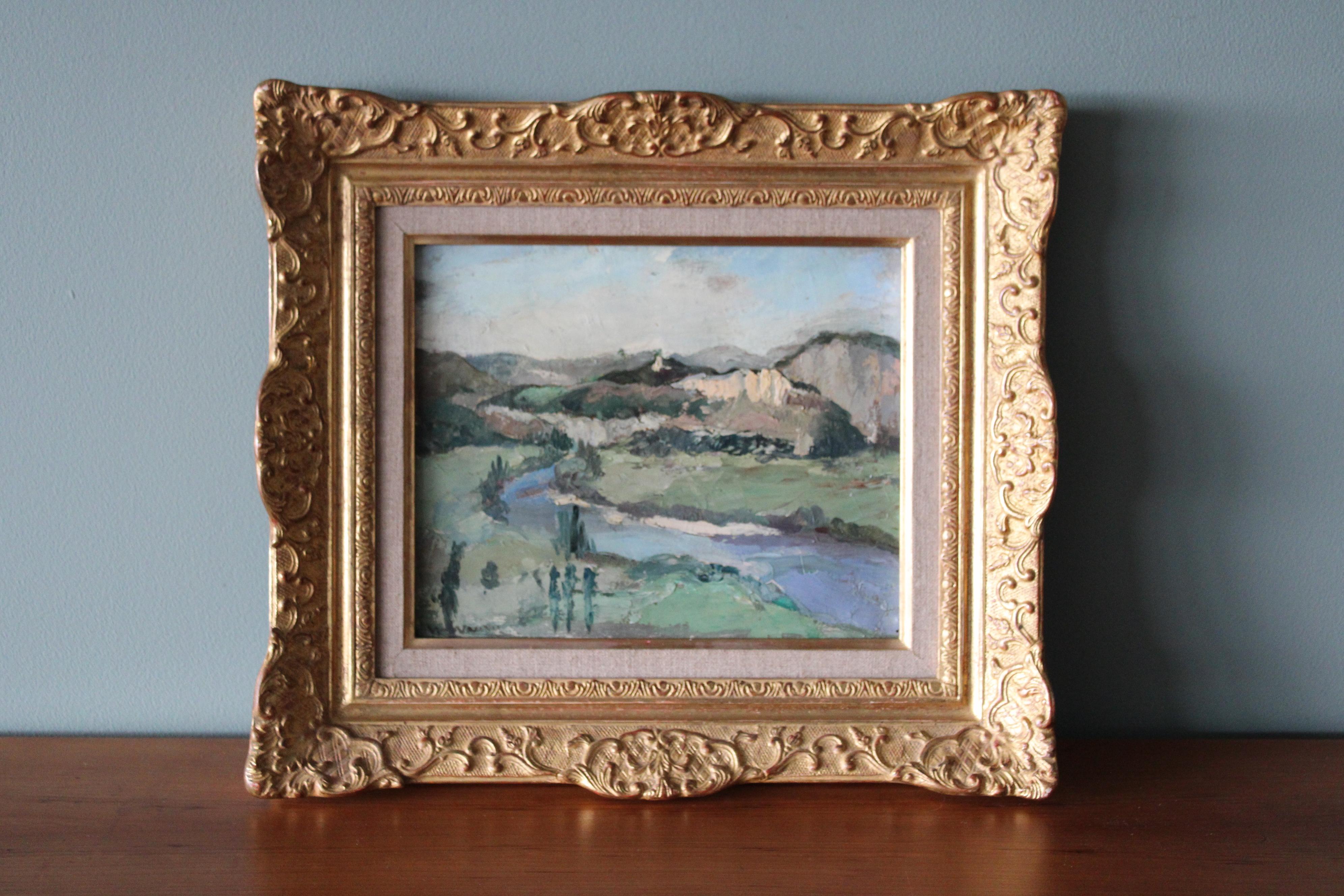 Antique French Landscape/riverscape, firmato paesaggio post-impressionista - Painting di Unknown