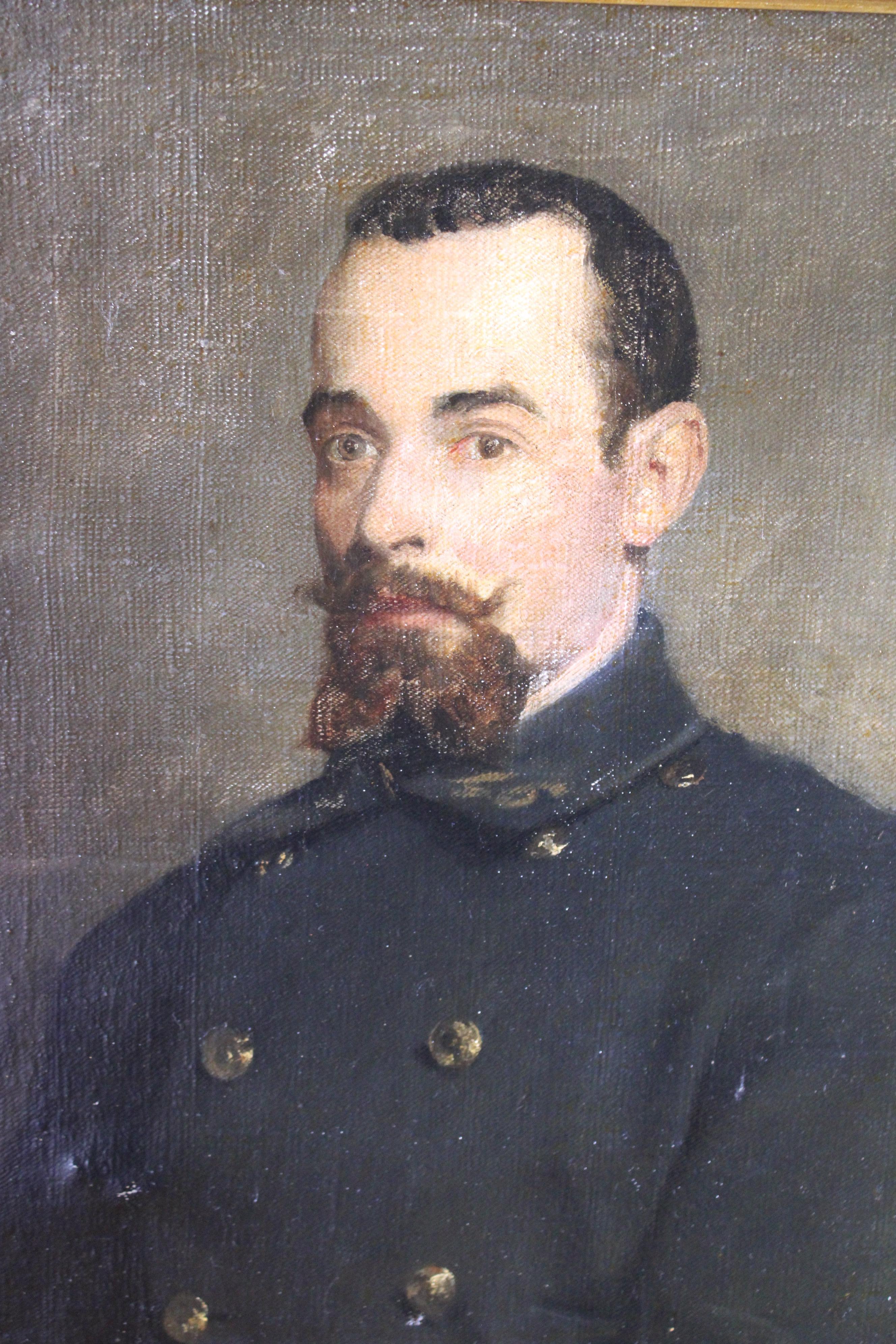 Antique French Man Porträt Ölgemälde männlich mit einem Bart und Schnurrbart (Französische Schule), Painting, von Unknown