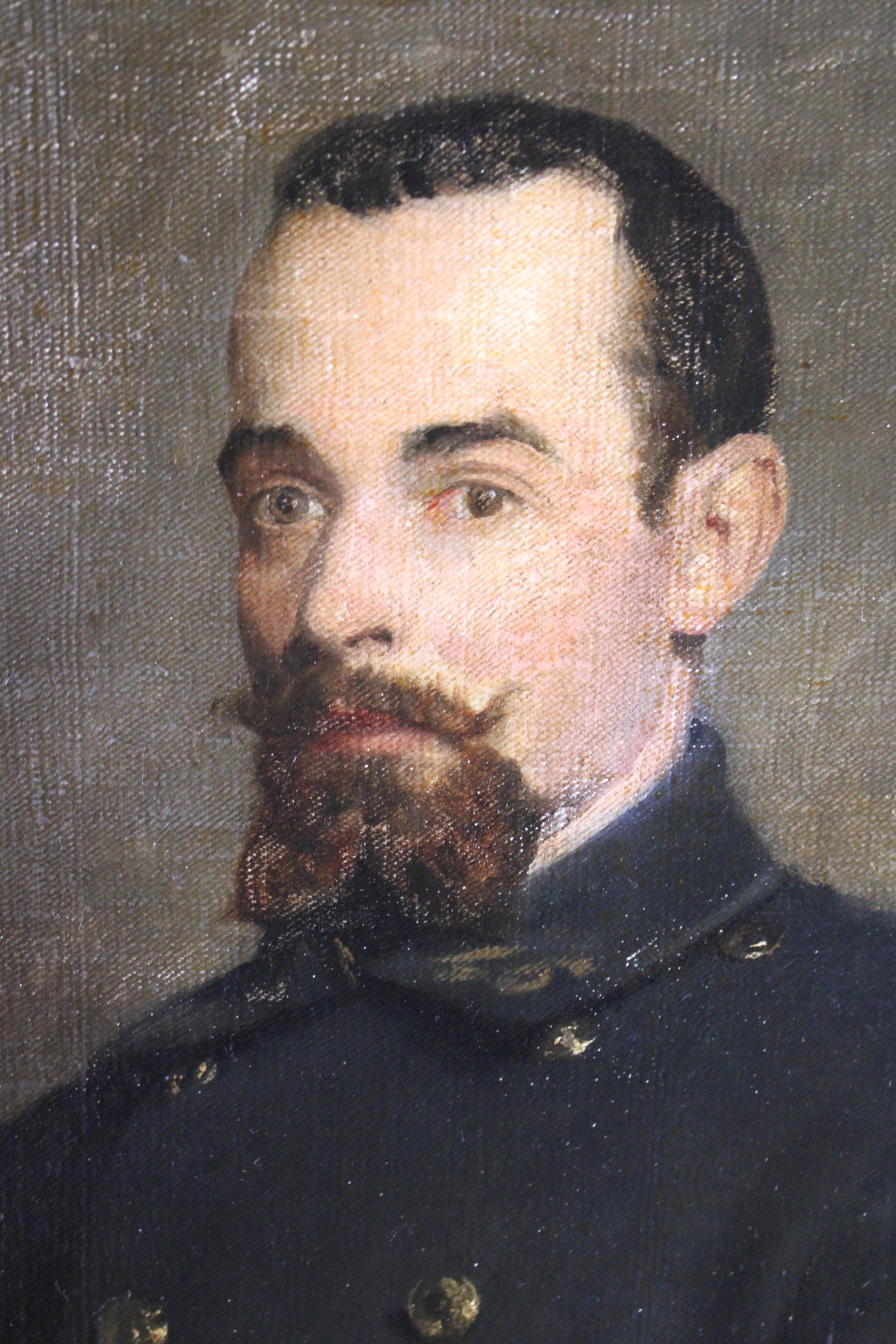 Antique French Man Porträt Ölgemälde männlich mit einem Bart und Schnurrbart (Braun), Portrait Painting, von Unknown