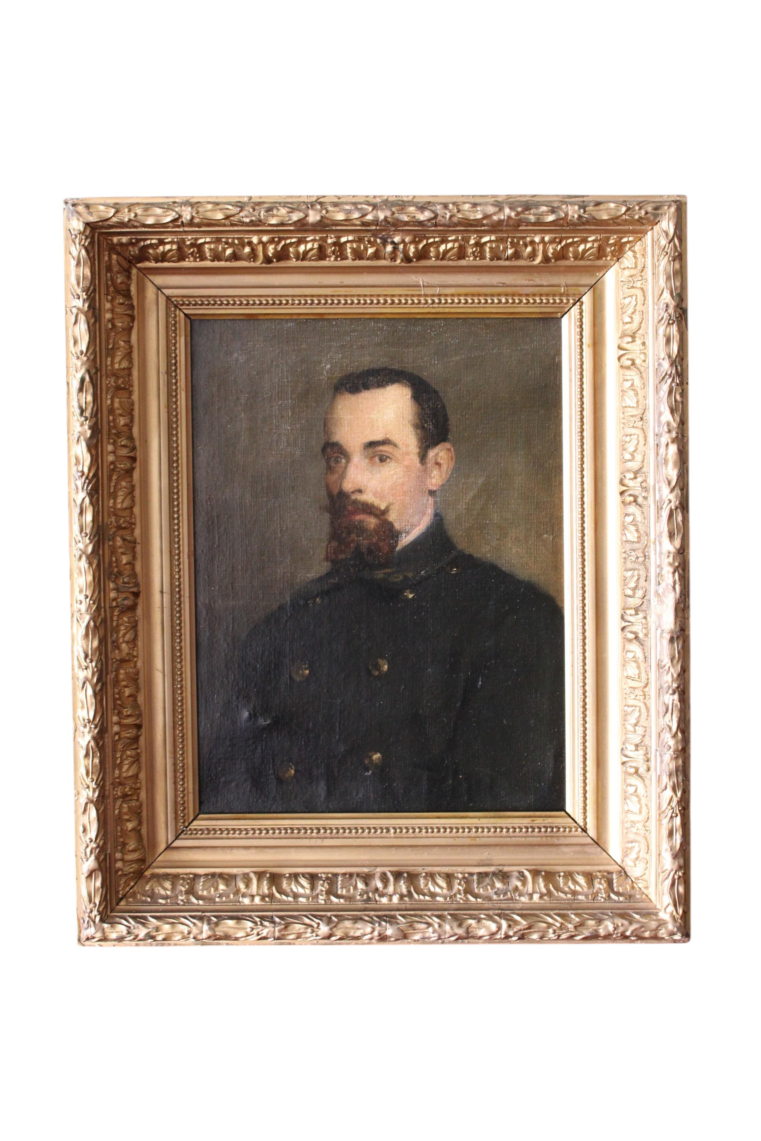 Unknown Portrait Painting – Antique French Man Porträt Ölgemälde männlich mit einem Bart und Schnurrbart