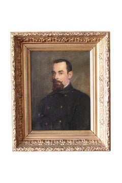Antique French Man Porträt Ölgemälde männlich mit einem Bart und Schnurrbart