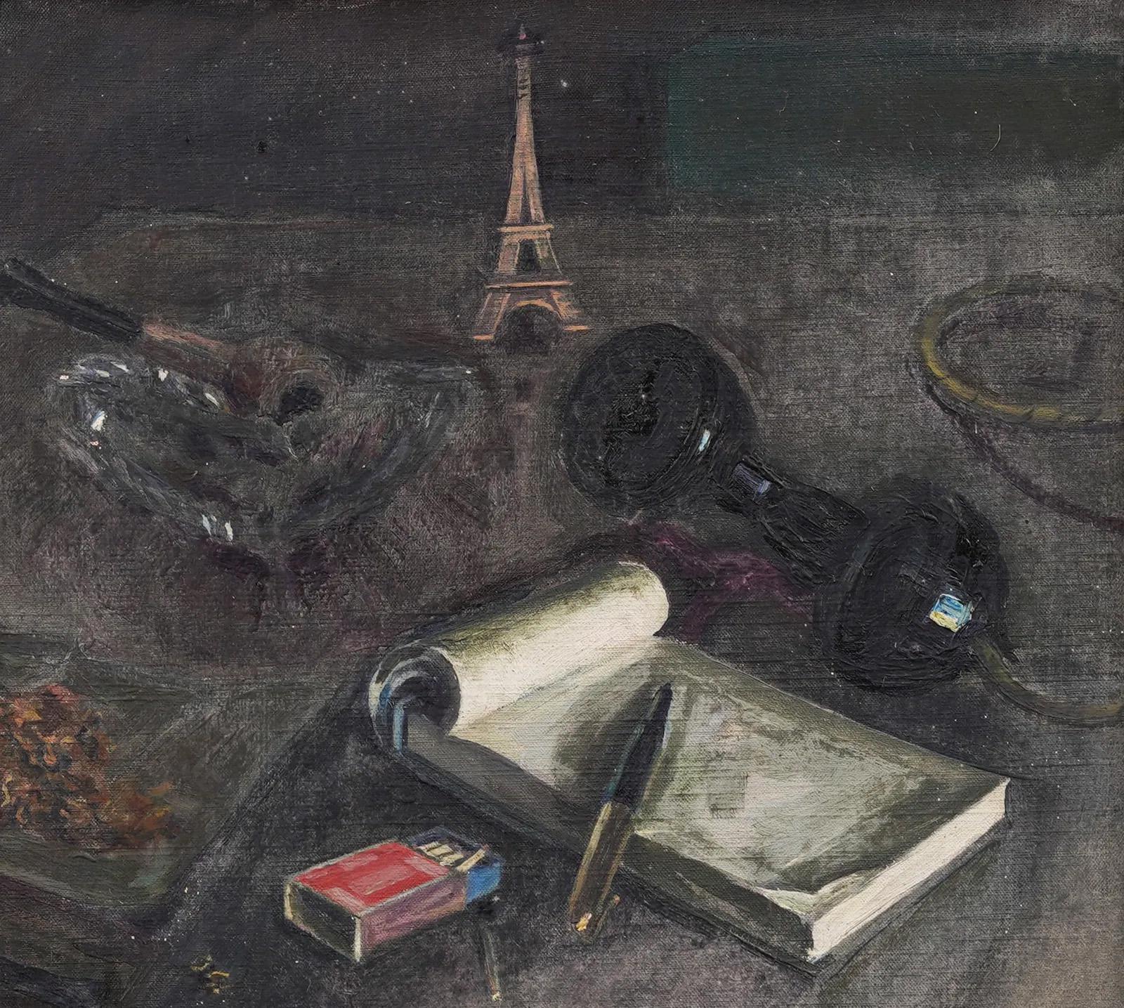 Antique French Modern Paris School Still Life Framed Surreal Oil Painting For Sale 1