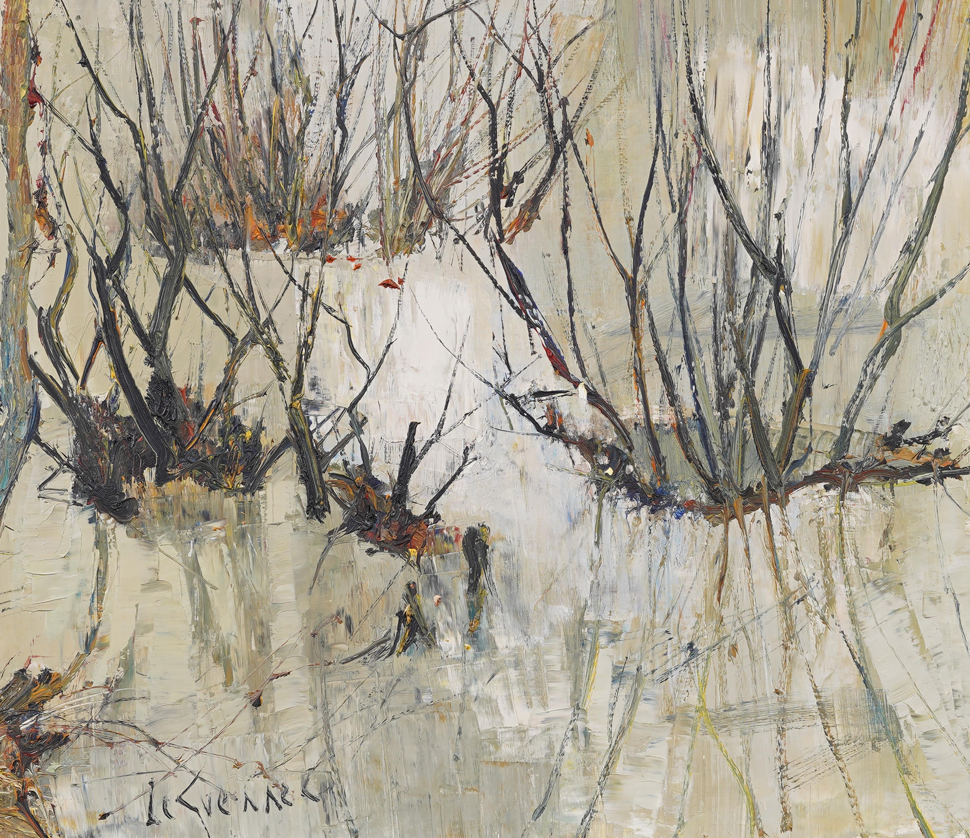 Quadro di paesaggio astratto modernista della scuola di Parigi dipinto molto bene.  Firmato.  Incorniciato.  Dimensioni dell'immagine: 18 x 24 pollici.  