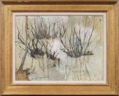 Antique French Modernist Lake Landscape (Paesaggio lacustre) firmato e incorniciato, pittura ad olio originale