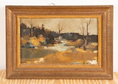 Antique French Modernist Paris School Fall Forest Firmato Pittura ad olio originale