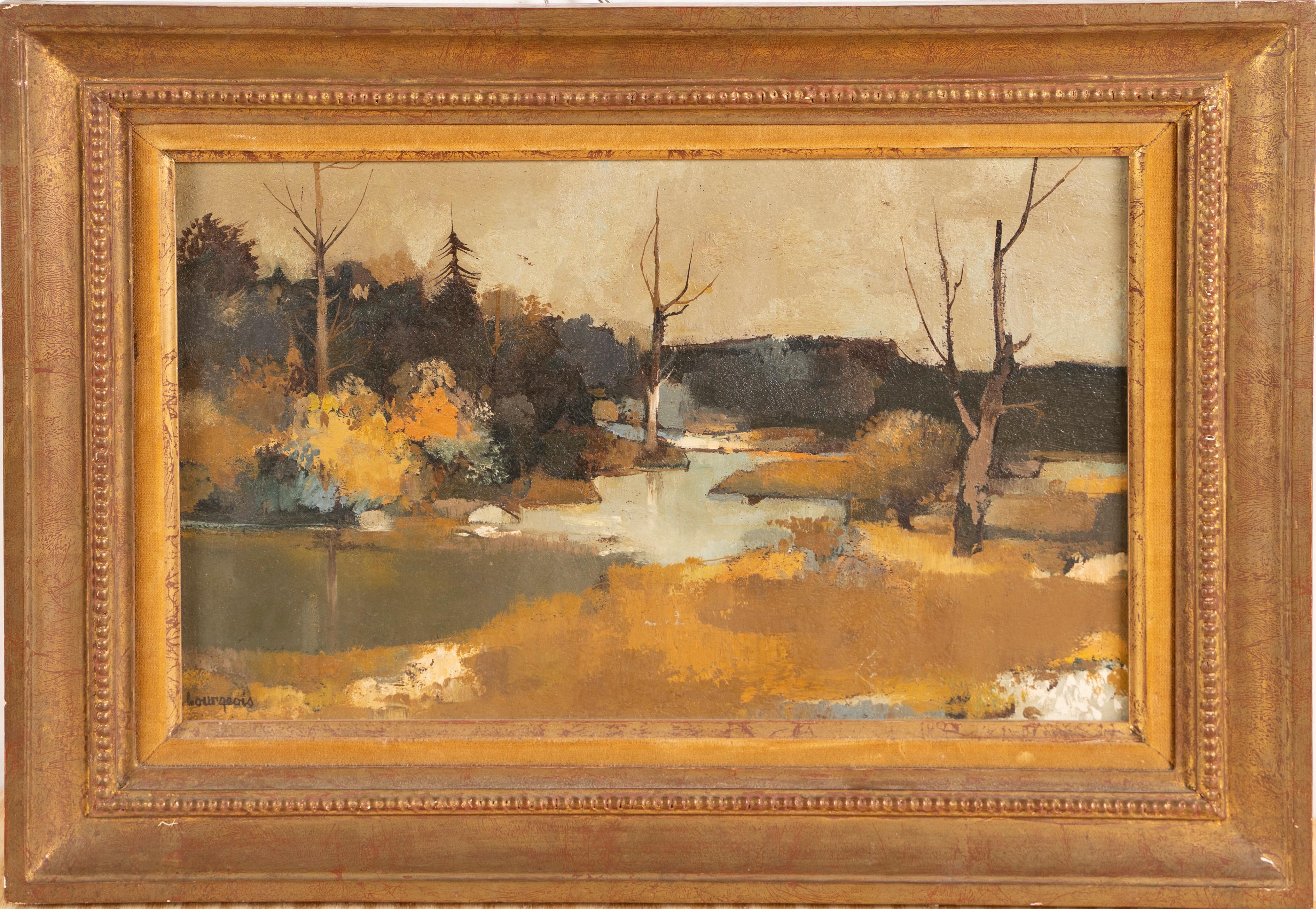 Antique French Modernist Paris School Fall Forest Signed Original Oil Painting - Brown Landscape Painting by Unknown
