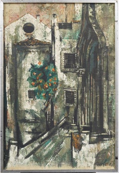 Antique French Modernist Paris School, dipinto ad olio incorniciato e firmato con una scena di strada