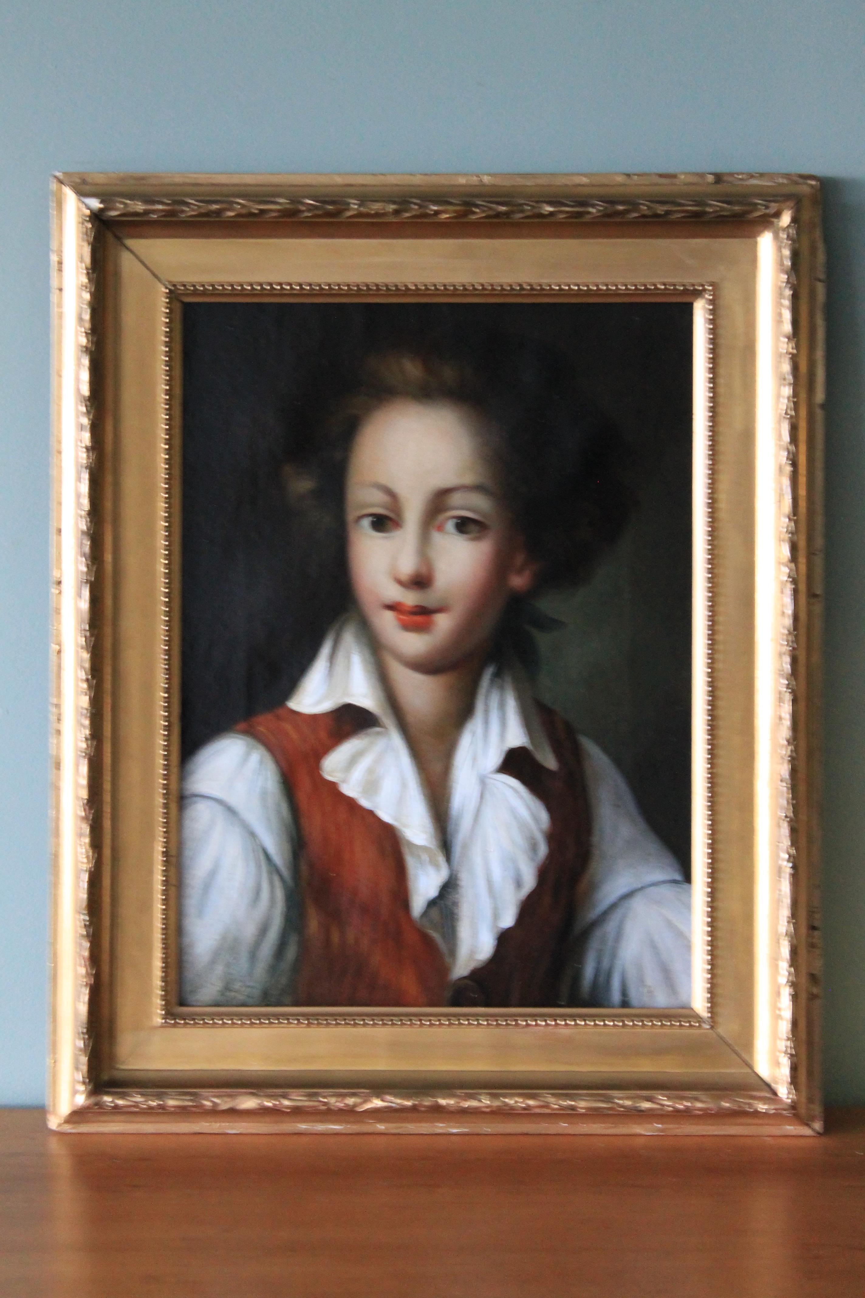 Antique French Oil Portrait of a young man - Painting by Unknown