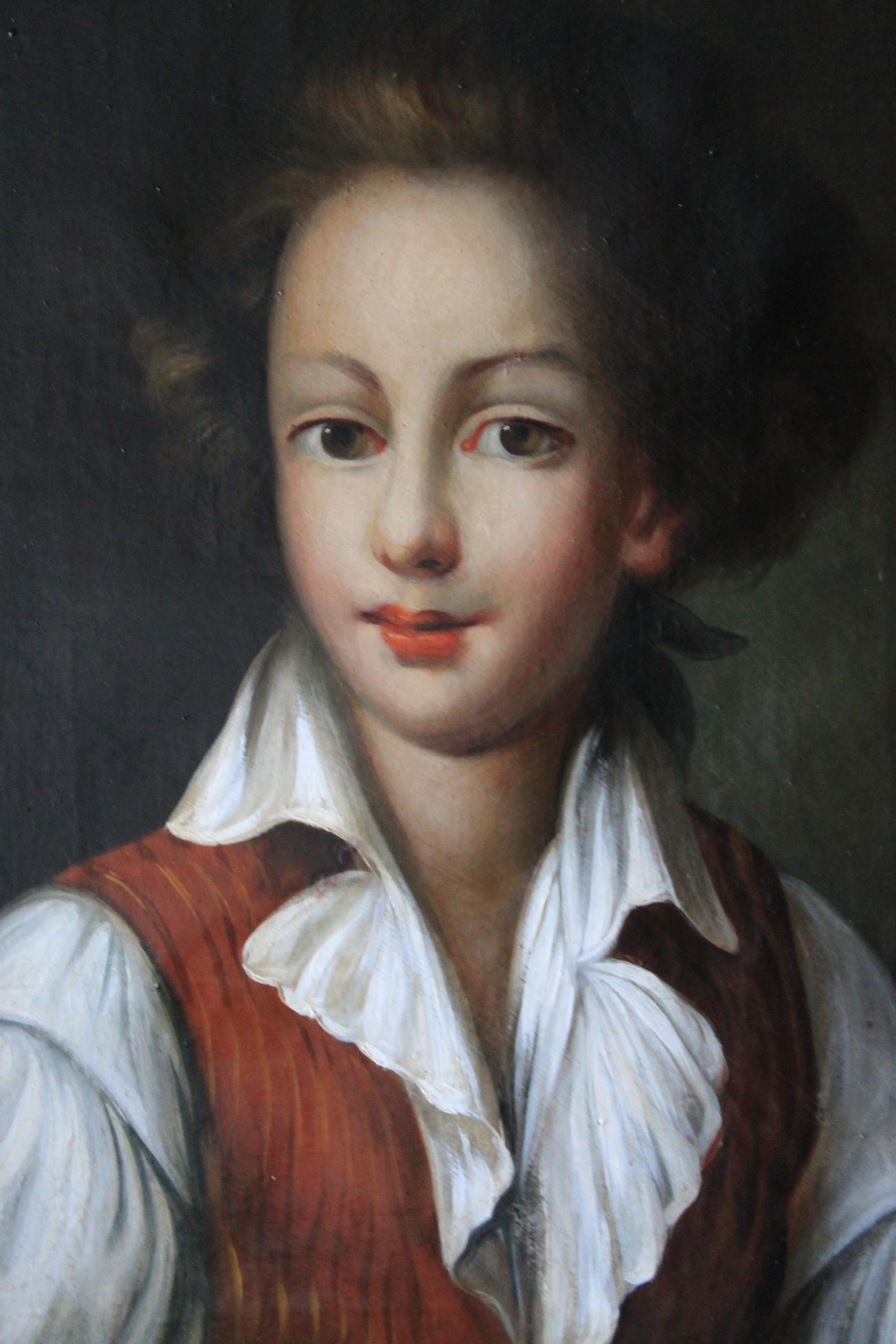 Unknown Portrait Painting - Antique French Oil Portrait of a young man