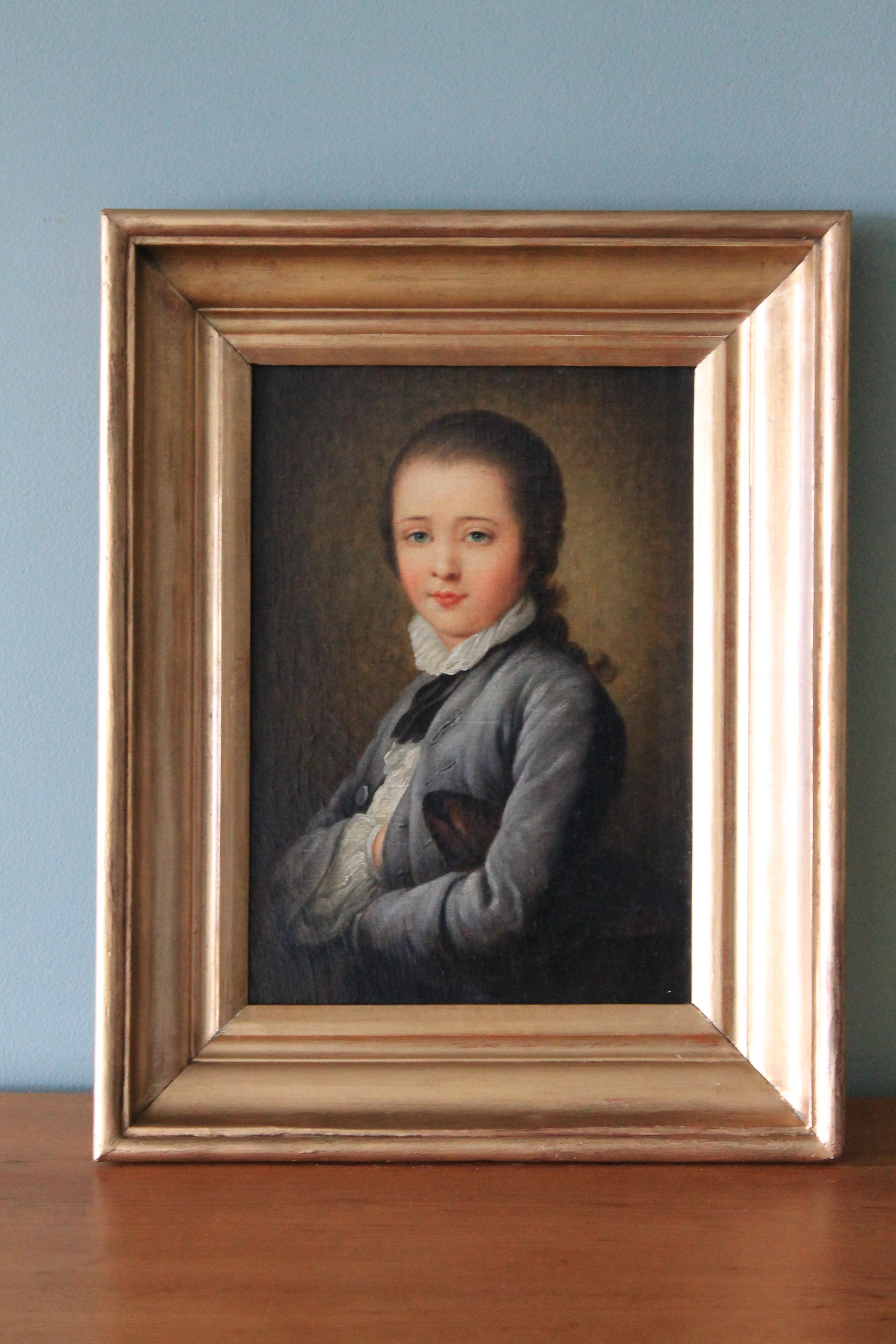 Antique French oil portrait of a young man, late 18th Century male portrait - Painting by Unknown