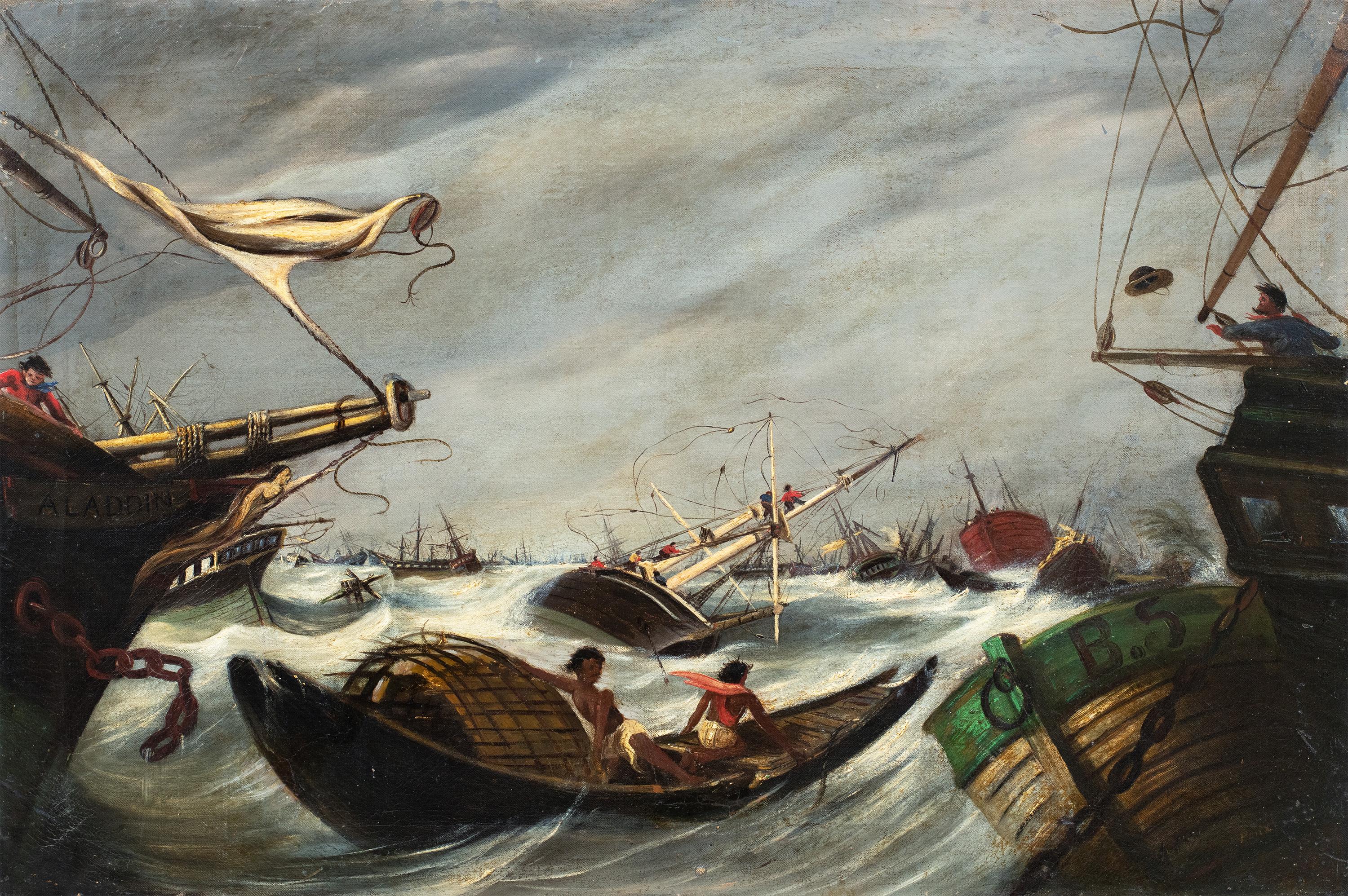 Pintor romántico francés - Pintura paisajista del siglo XIX - Mar tormentoso