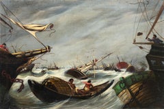 Pintor romántico francés - Pintura paisajista del siglo XIX - Mar tormentoso