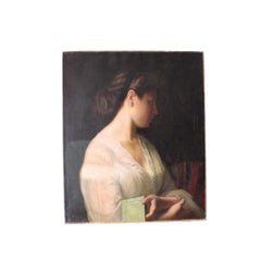 Antique portrait of a woman, dark sideways female portrait painting