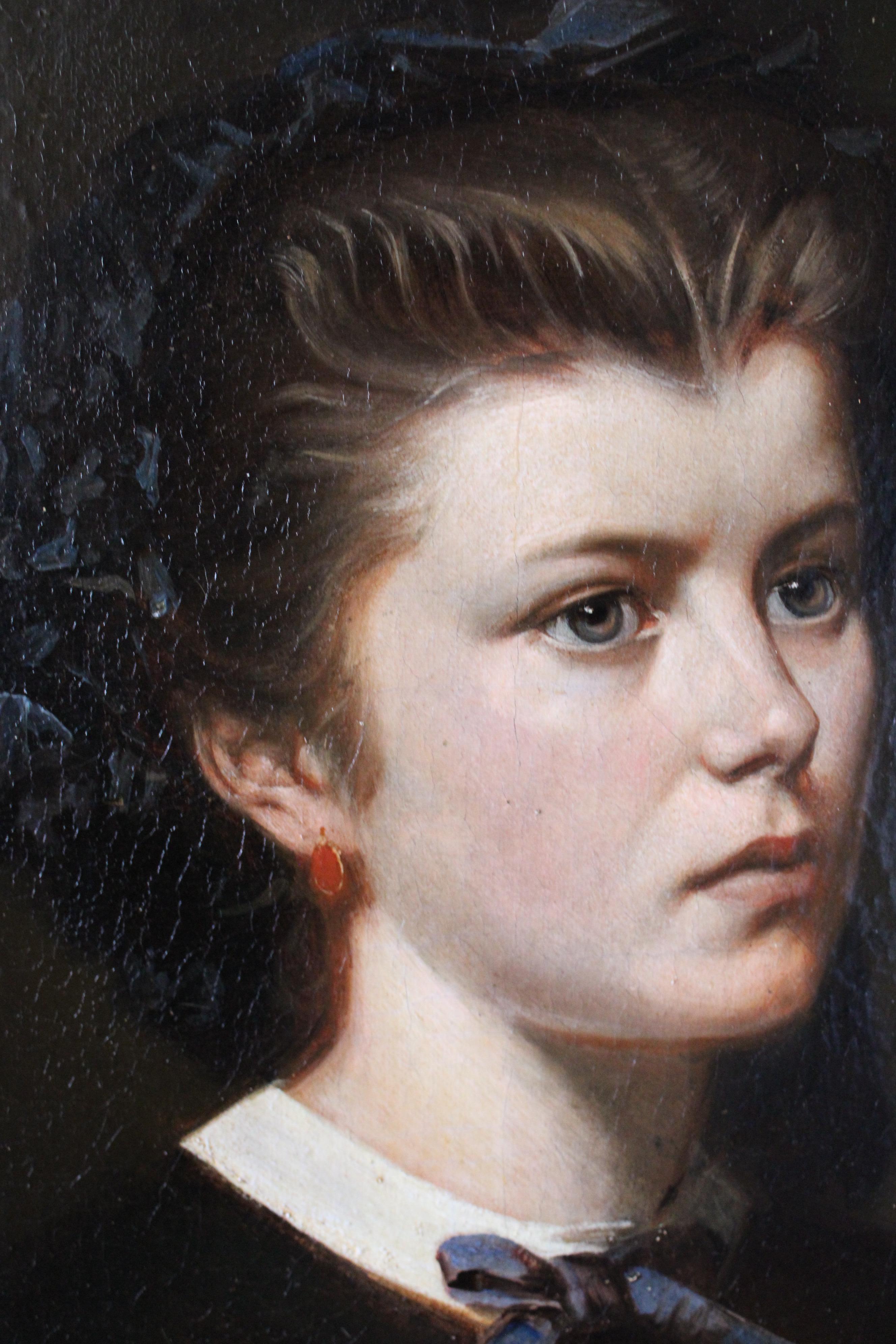 Antique French retrato al óleo de una mujer de 1852 Retrato femenino francés en venta 1