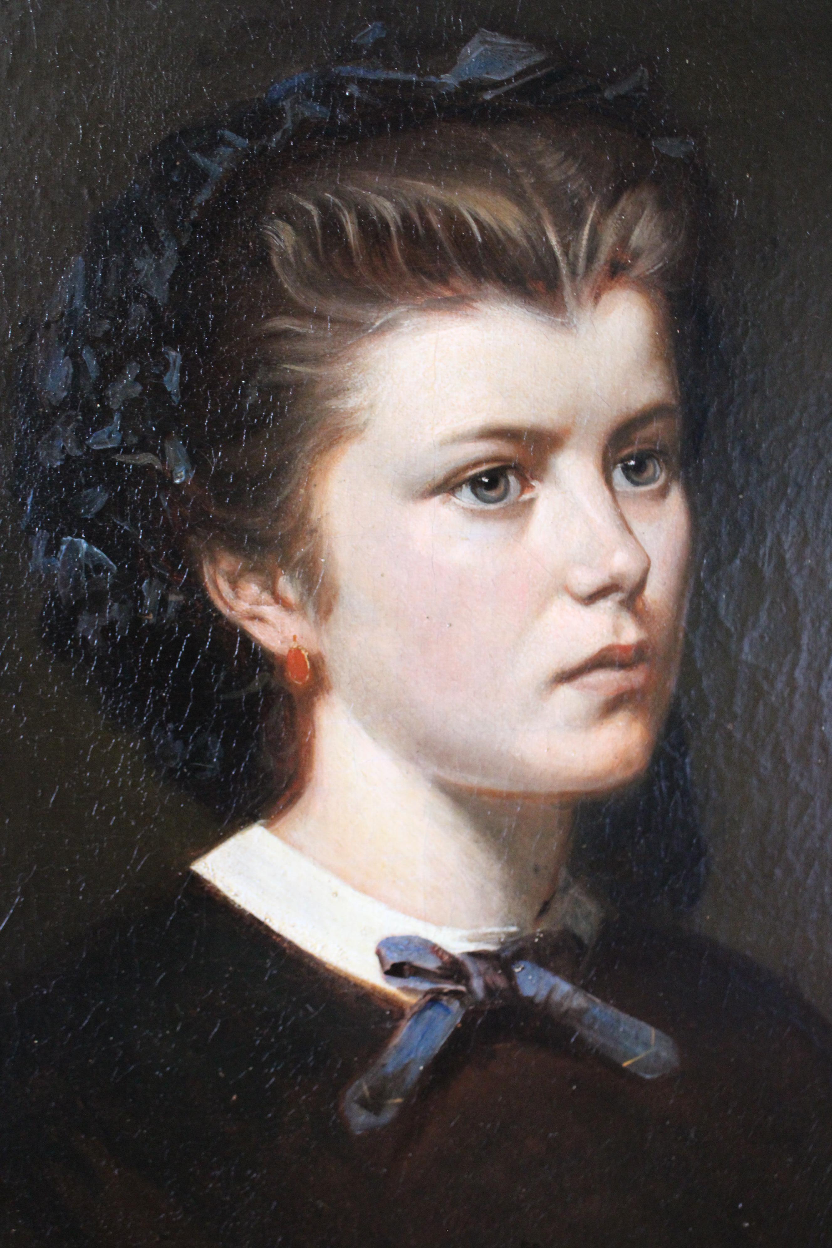 Antique French retrato al óleo de una mujer de 1852 Retrato femenino francés en venta 3