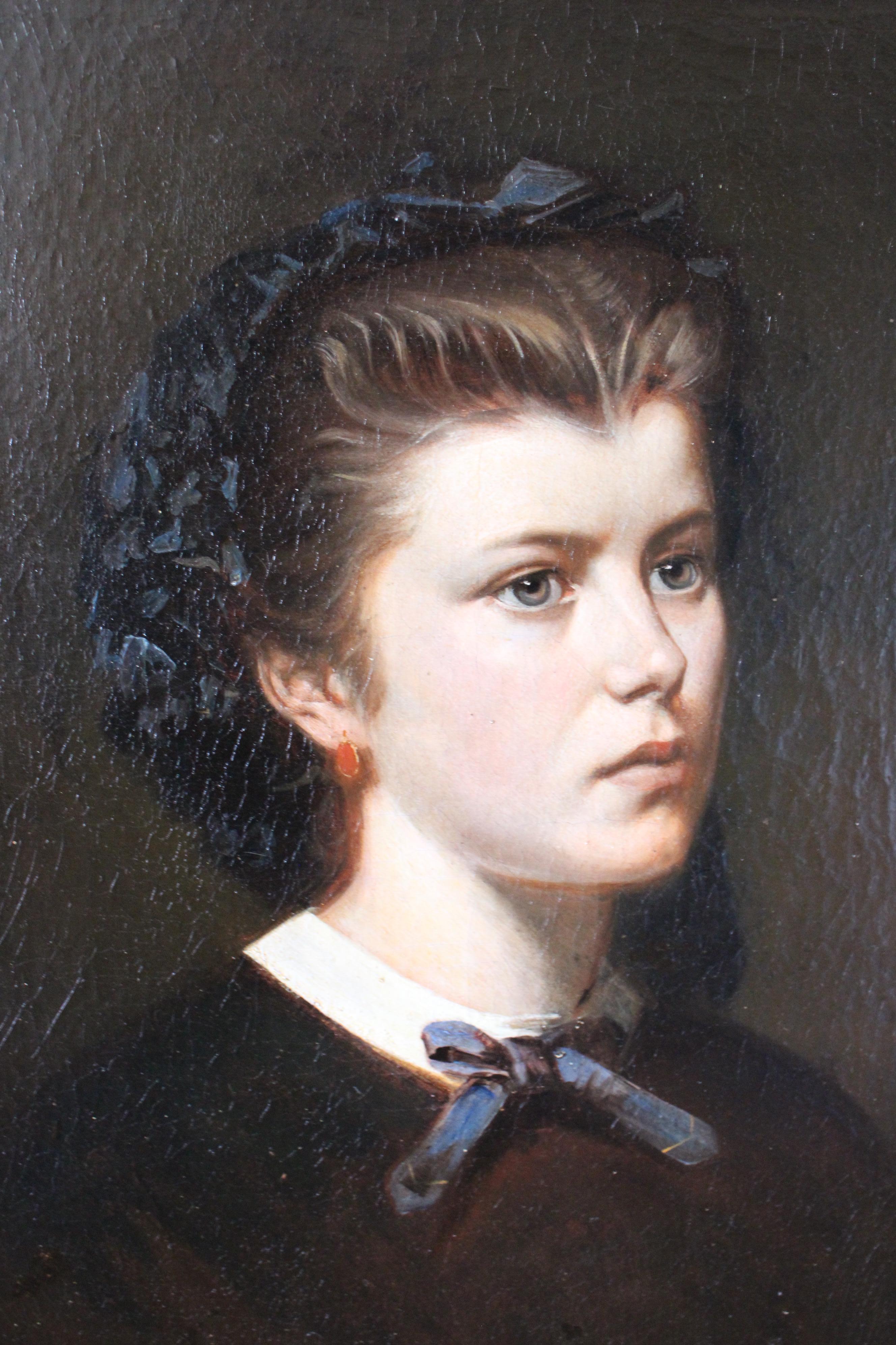 Antique French retrato al óleo de una mujer de 1852 Retrato femenino francés en venta 4