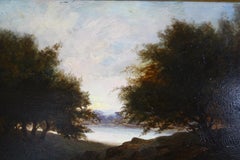 Antique French Riverscape Oil Painting on Wood in a gilt frame by Antoine Guy